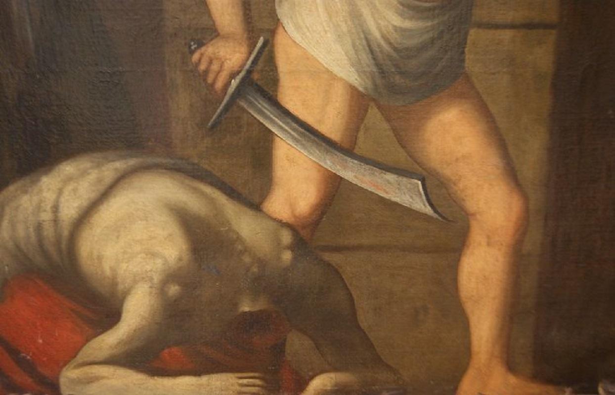 Magnifique peinture italienne de Salomé avec la tête de Jean le Baptiste, huile sur toile Excellent état - En vente à Barletta, IT