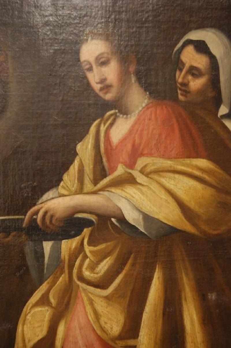18th Century and Earlier Beautiful Salome with the Head of John the Baptist, Italian Oil on Canvas from T For Sale