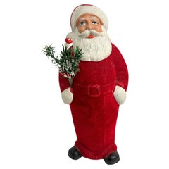 Magnifique récipient à bonbons vintage allemand de Noël avec figurine de Santa Claus