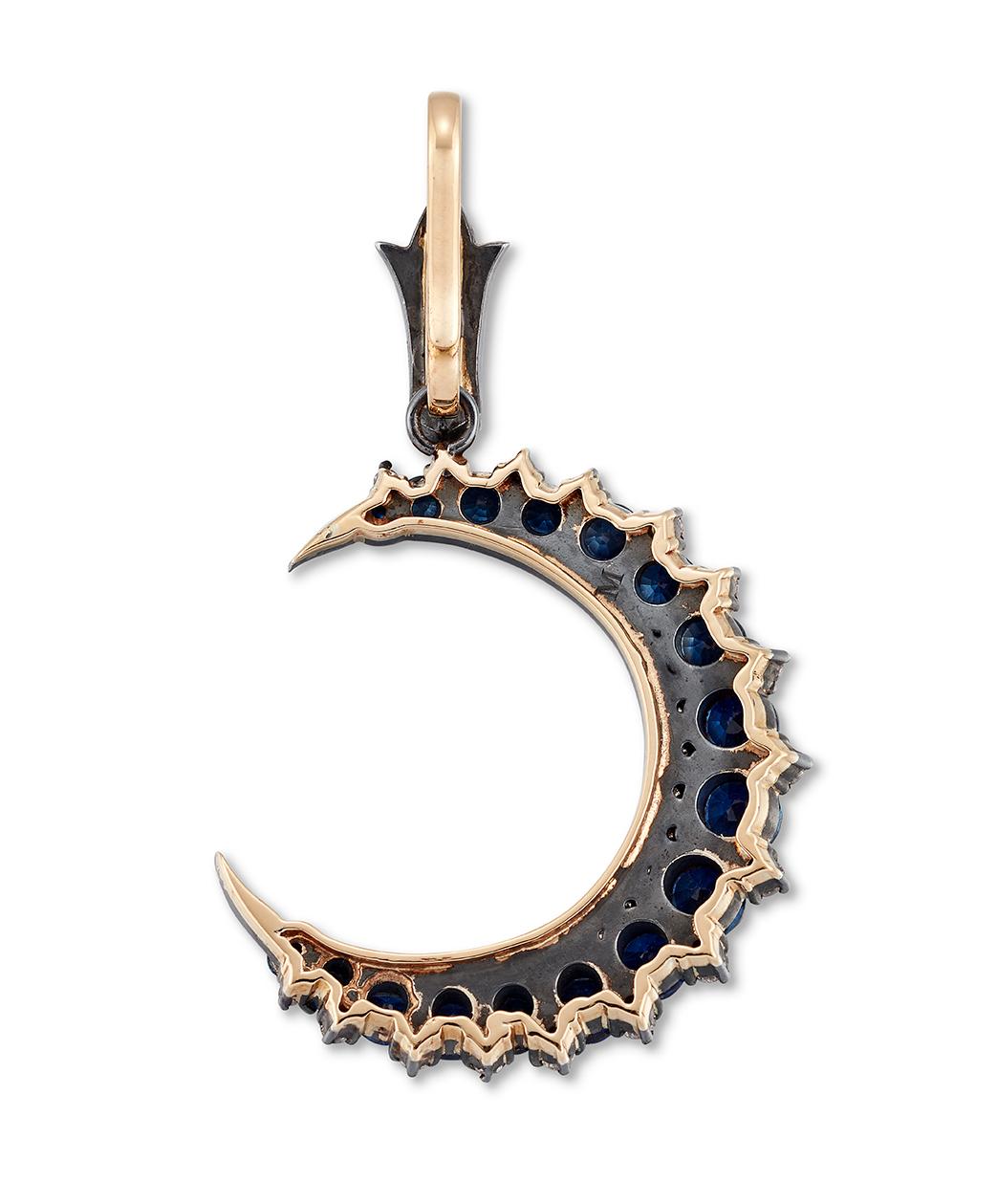 Brilliant Cut Beautiful Sapphire and Diamond crescent moon pendant. For Sale