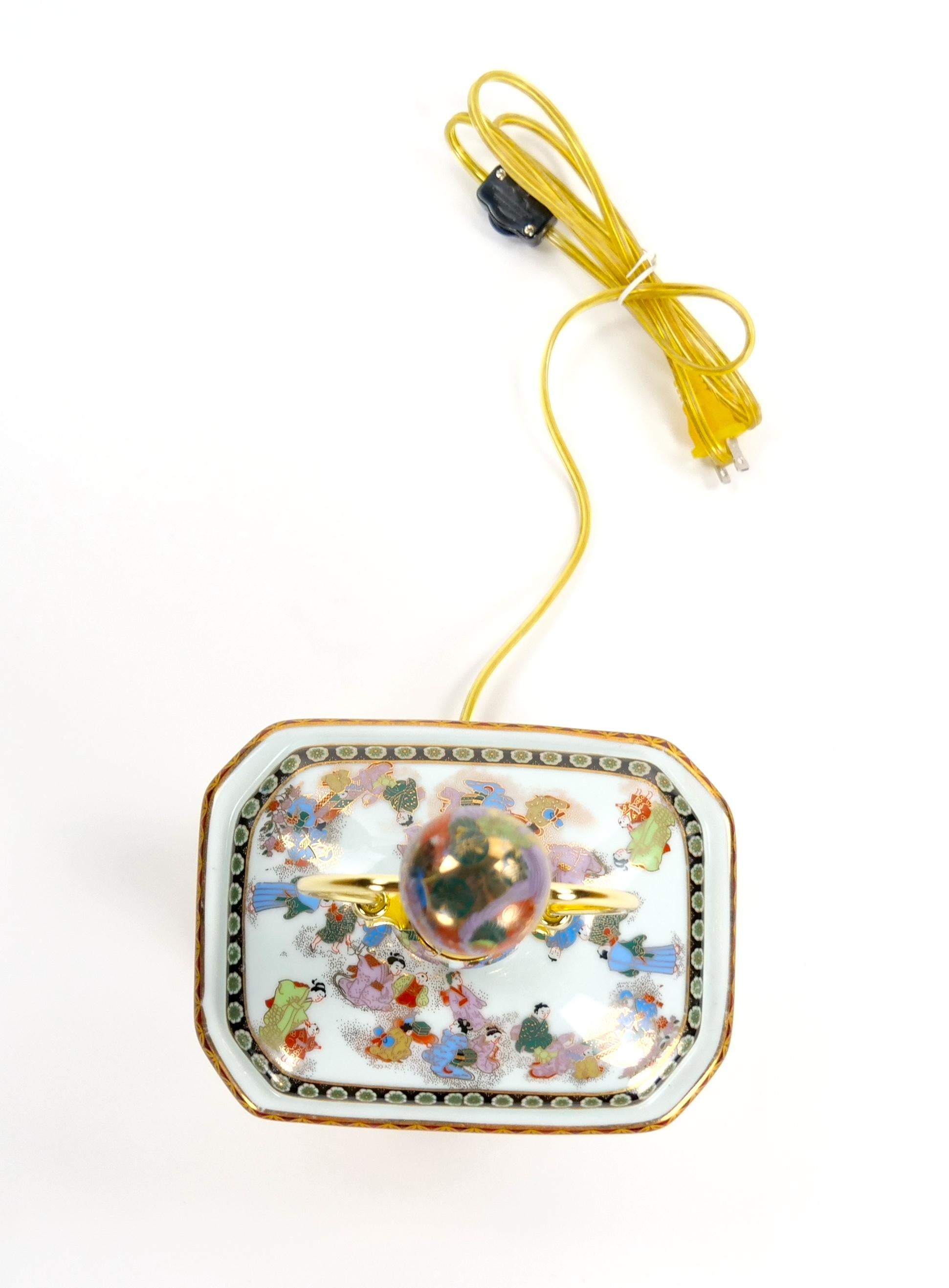 Schöne Porzellanlampe im Satsuma-Stil mit Dekorationen und eleganten vergoldeten Golddetails im Angebot 5