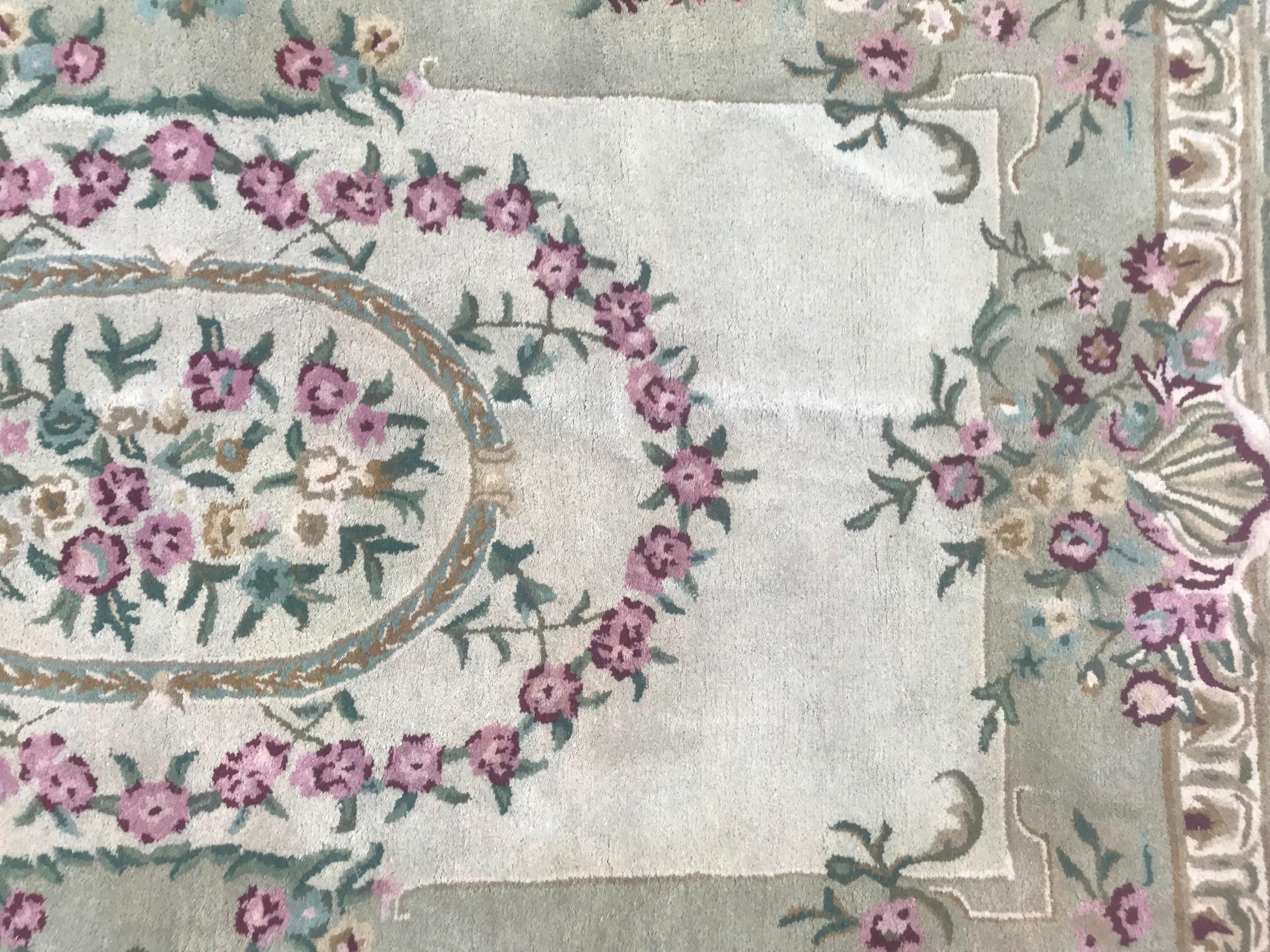 Aubusson Bobyrug’s Beautiful Savonnerie Style Hand Tufted Rug For Sale
