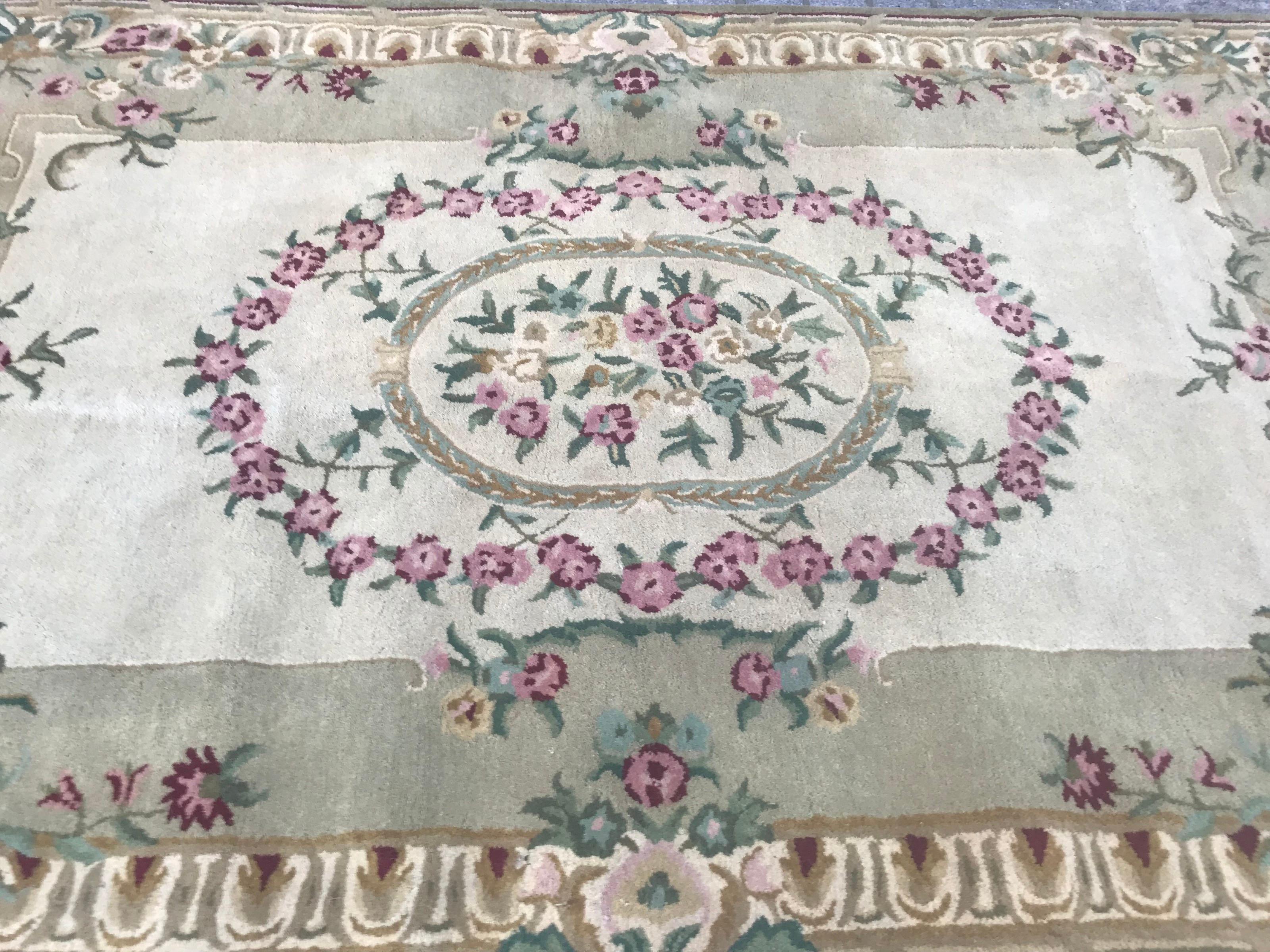 Wool Bobyrug’s Beautiful Savonnerie Style Hand Tufted Rug For Sale