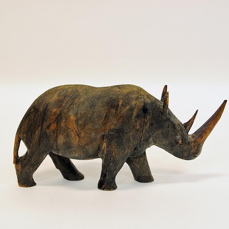Beautiful Scandinavian Vintage Rhino Pair of Wood, 1940s In Good Condition For Sale In Stockholm, SE