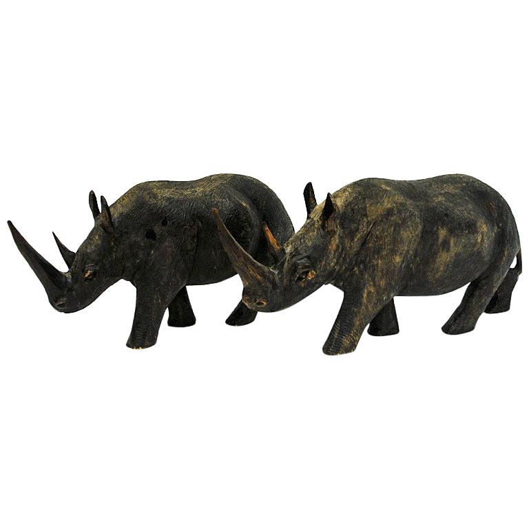 Magnifique paire de Rhino scandinave vintage en bois, années 1940