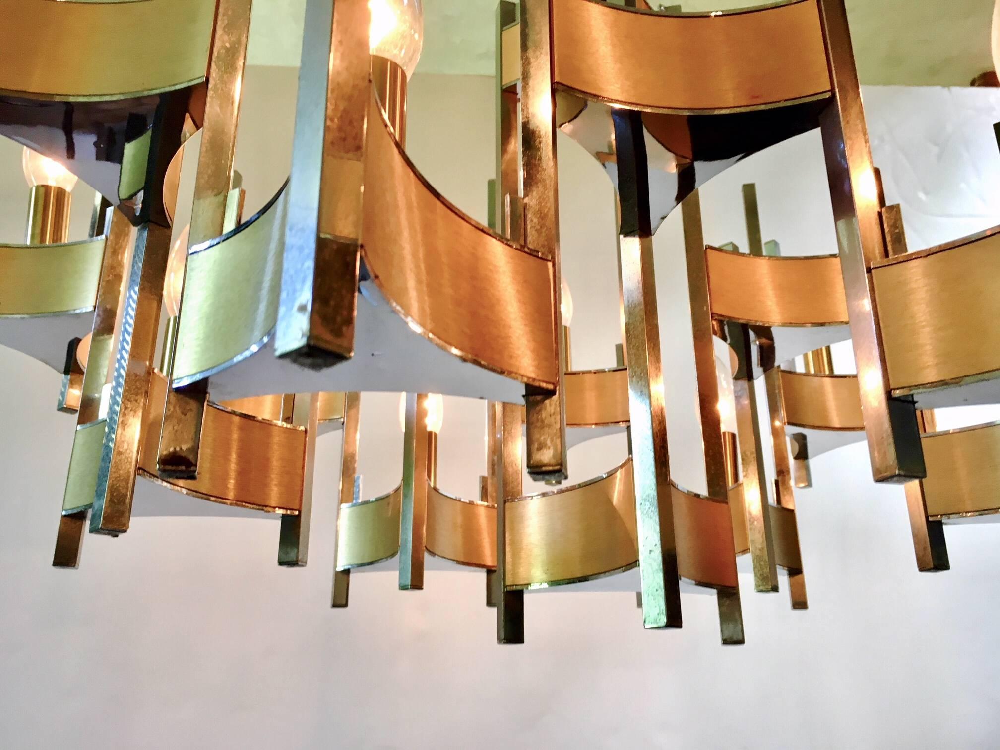 Beautiful Sciolari Fifteen-Light Design Chandelier in Brass and Chrome 3