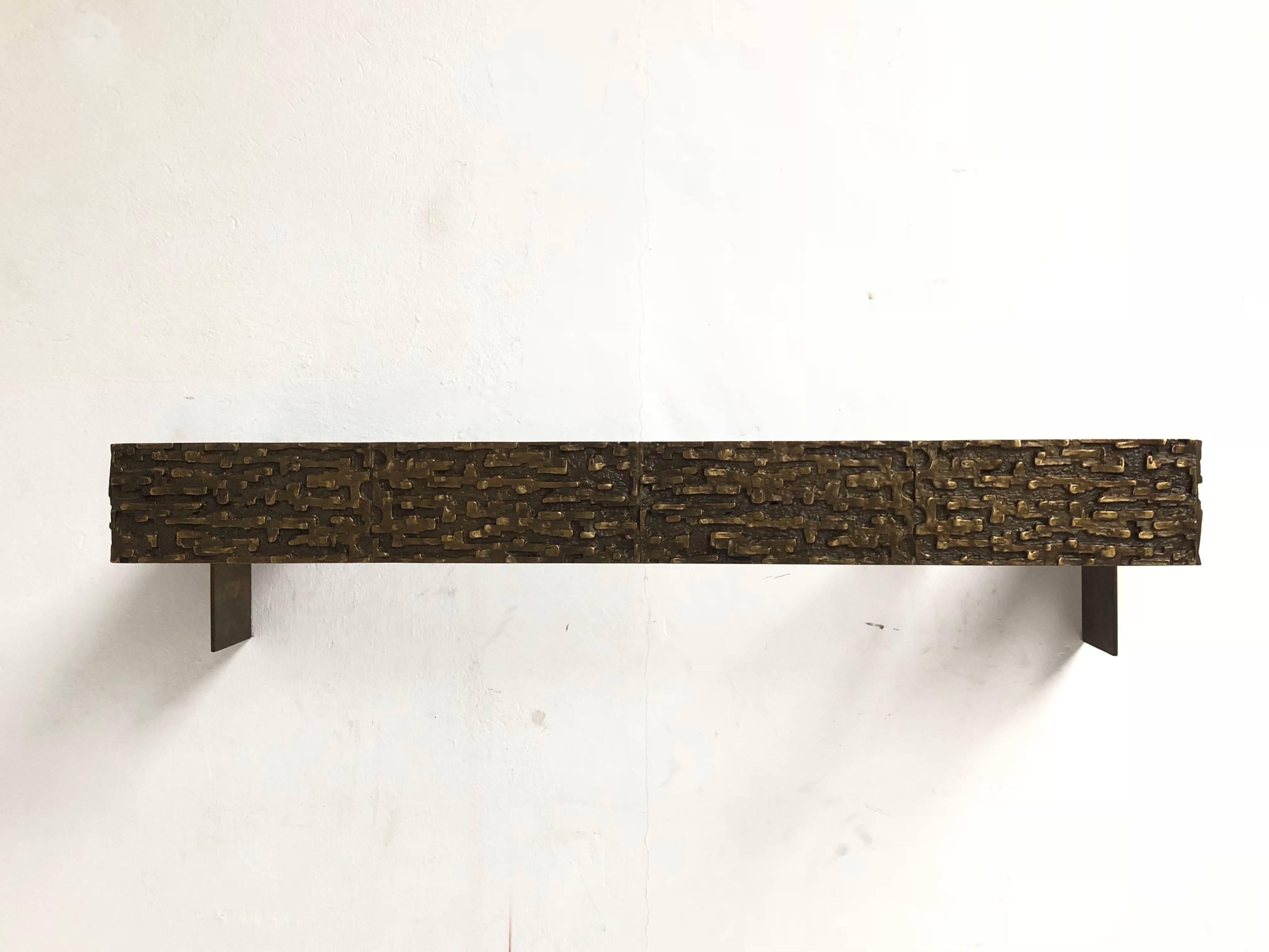Mid-20th Century Beautiful Sculptural Bronze Relief Console by Luciano Frigerio, 1965, Italy