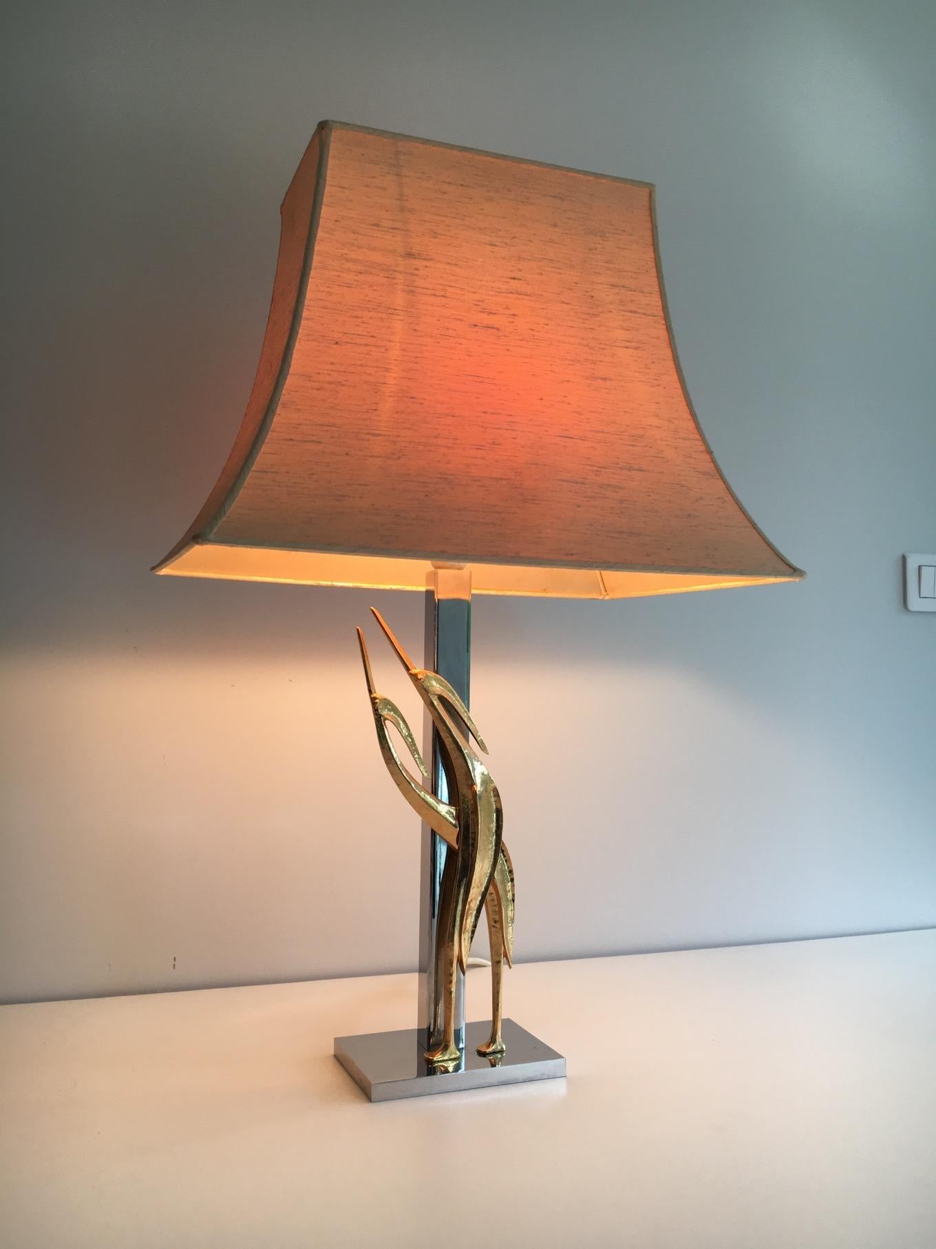 Beautiful Sculptural Lamp with Birds, Bronze and Chrome, circa 1970 For Sale 3