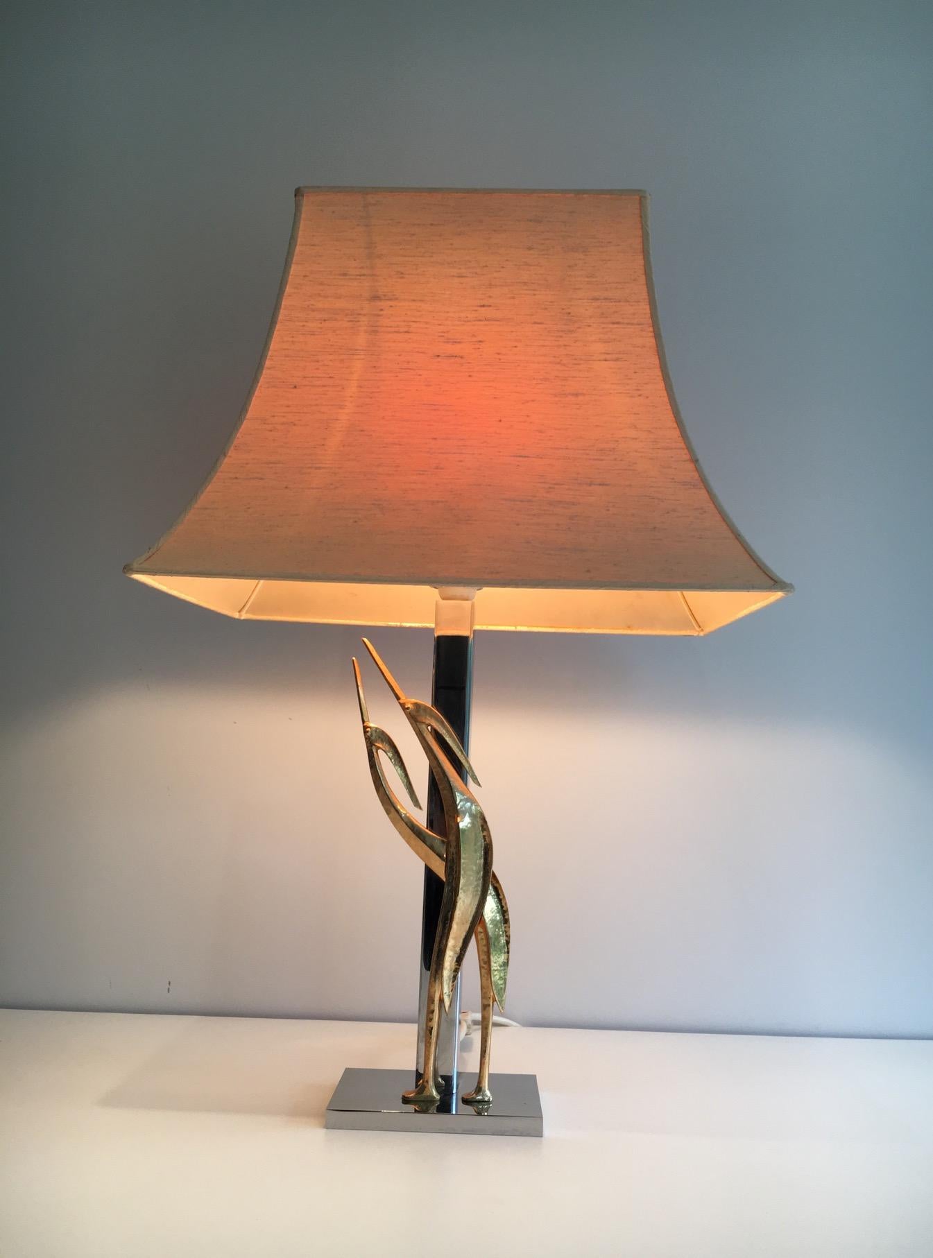 Beautiful Sculptural Lamp with Birds, Bronze and Chrome, circa 1970 For Sale 5