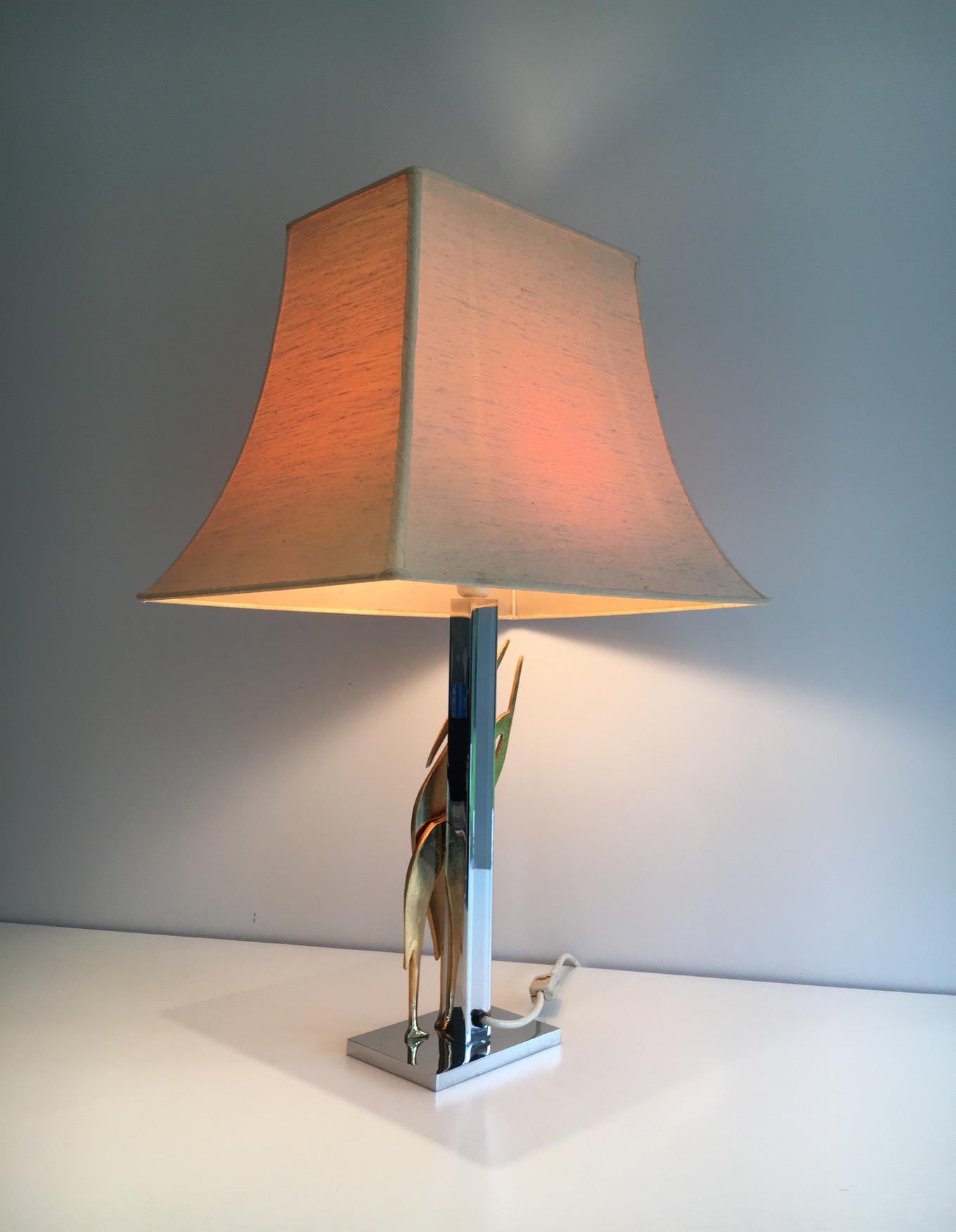 Beautiful Sculptural Lamp with Birds, Bronze and Chrome, circa 1970 For Sale 6