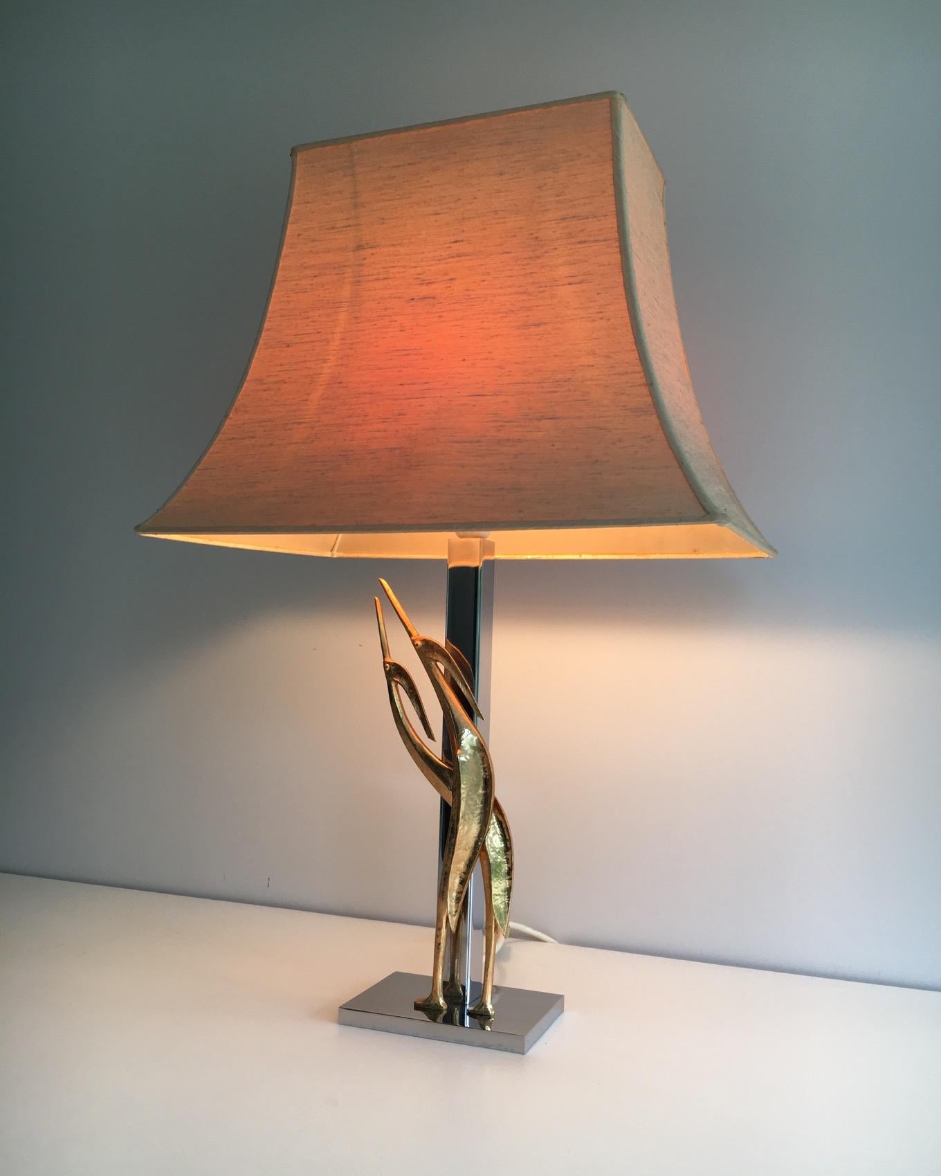 Beautiful Sculptural Lamp with Birds, Bronze and Chrome, circa 1970 For Sale 10