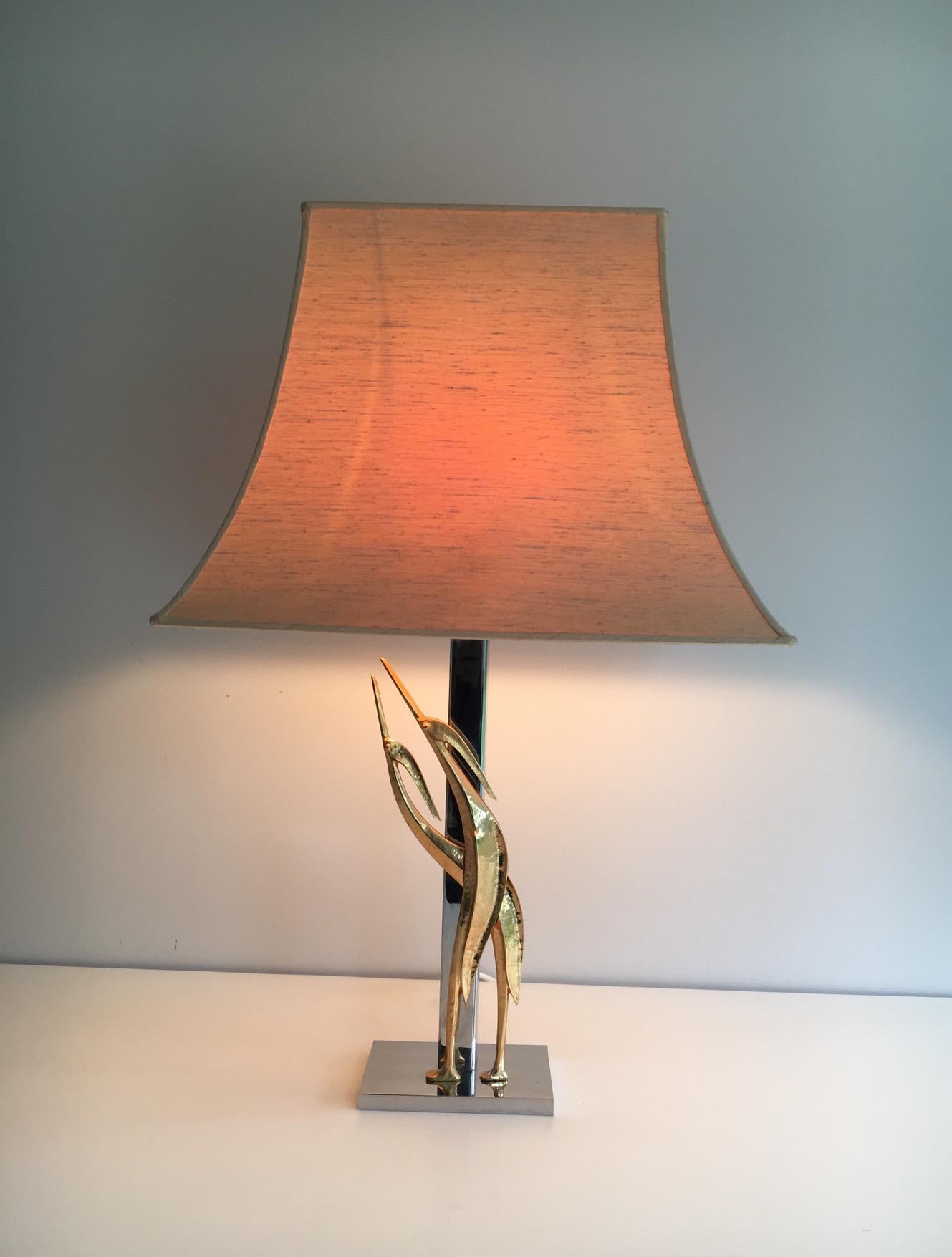 Beautiful Sculptural Lamp with Birds, Bronze and Chrome, circa 1970 For Sale 11