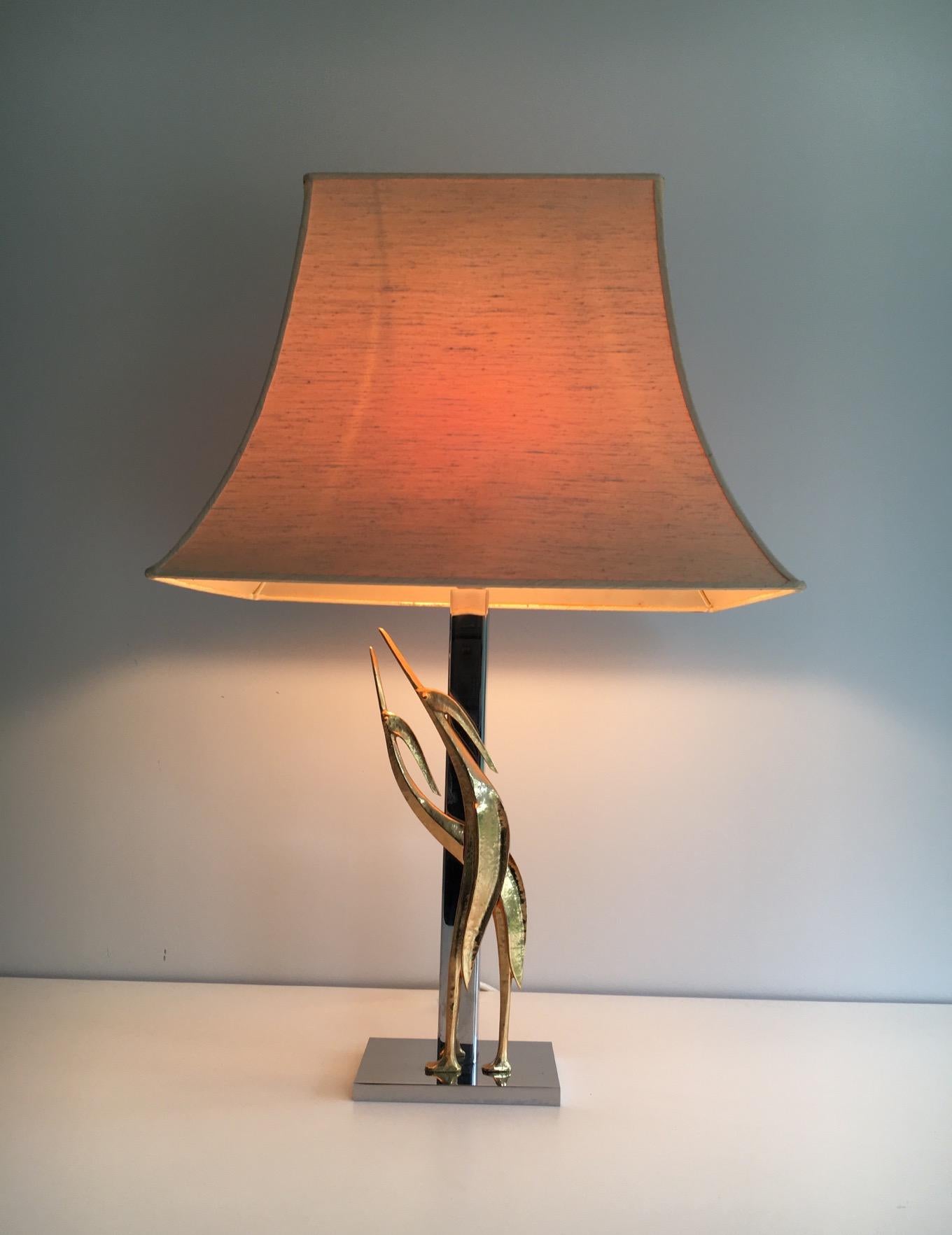Beautiful Sculptural Lamp with Birds, Bronze and Chrome, circa 1970 For Sale 12