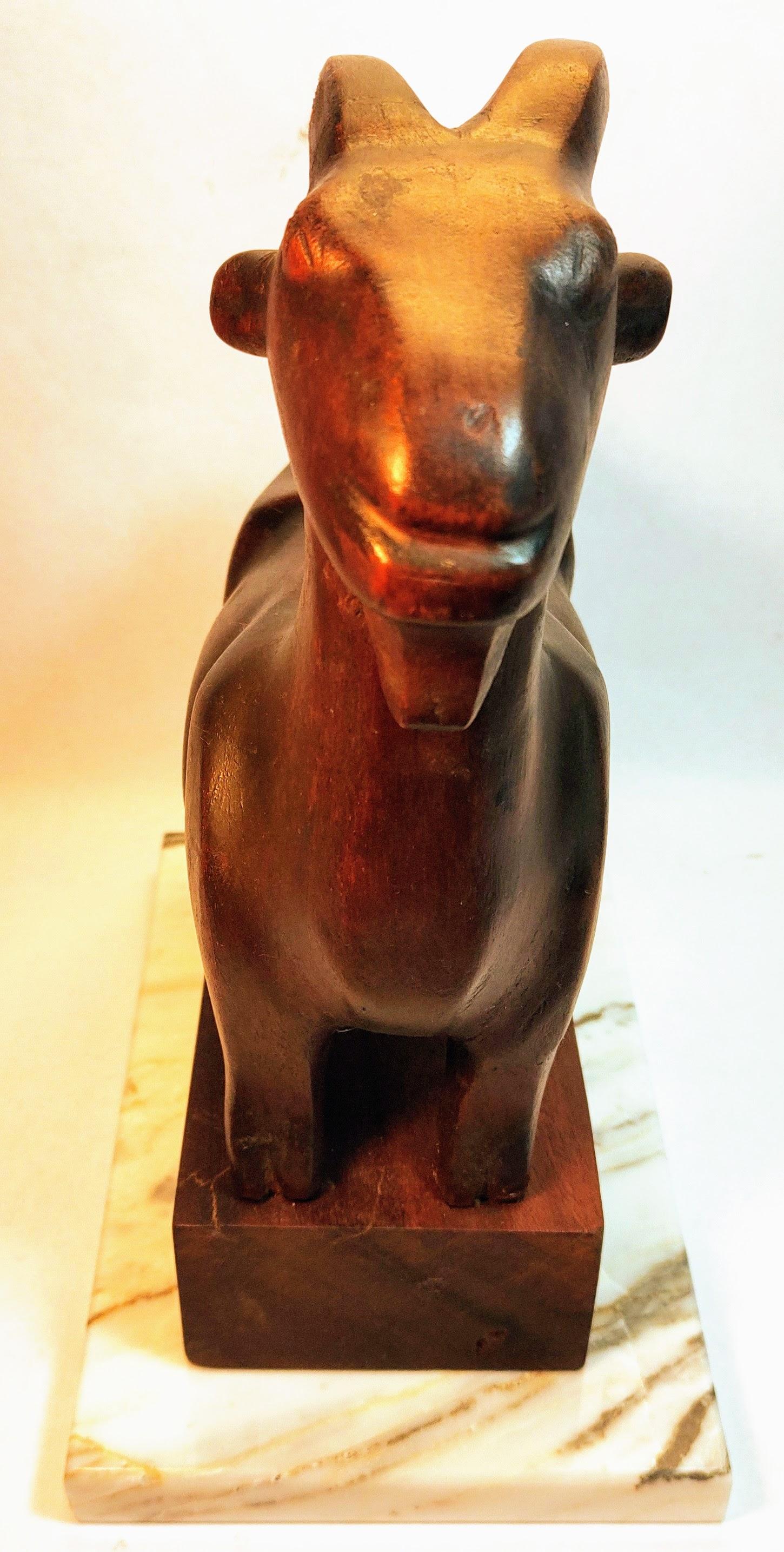 20th Century Beautiful Sculpture of Goat carved in wood by Israeli Artist For Sale