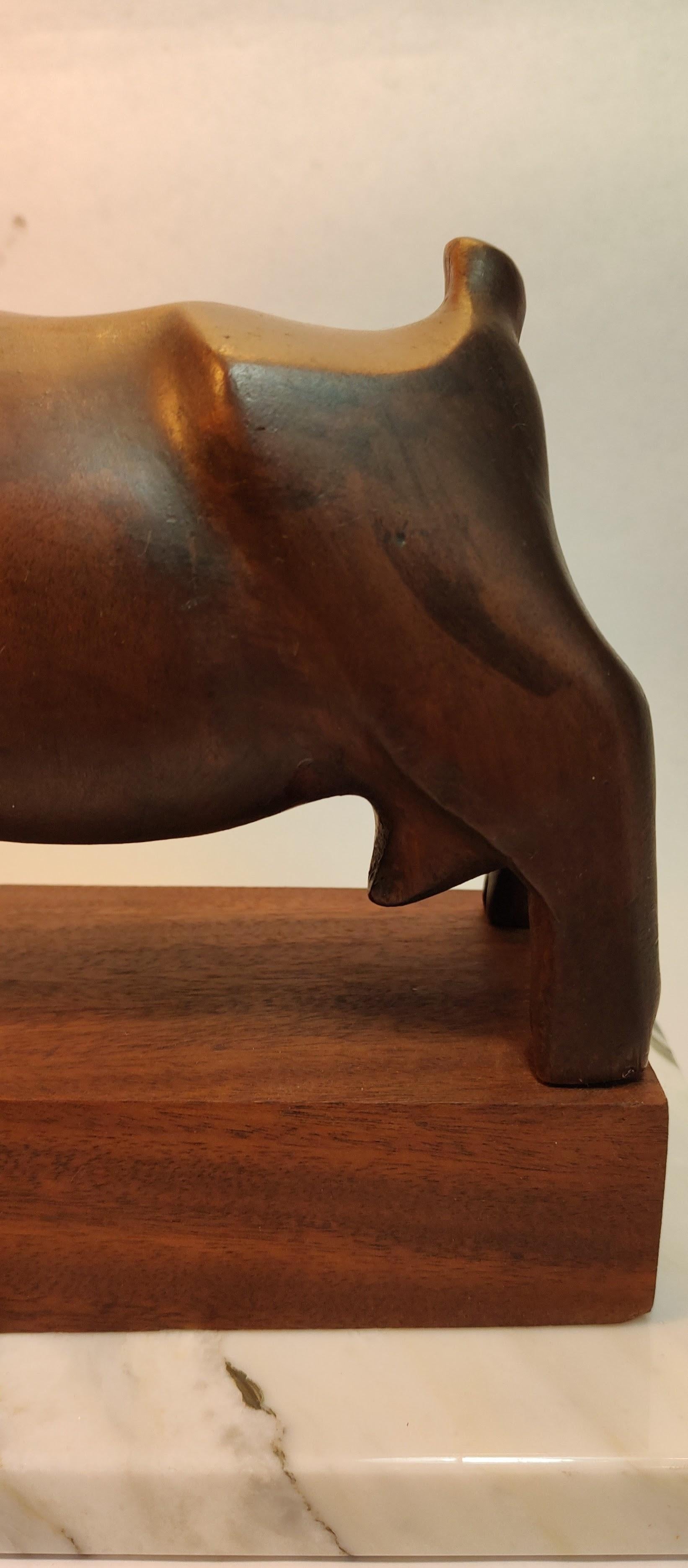 Mahogany Beautiful Sculpture of Goat carved in wood by Israeli Artist For Sale