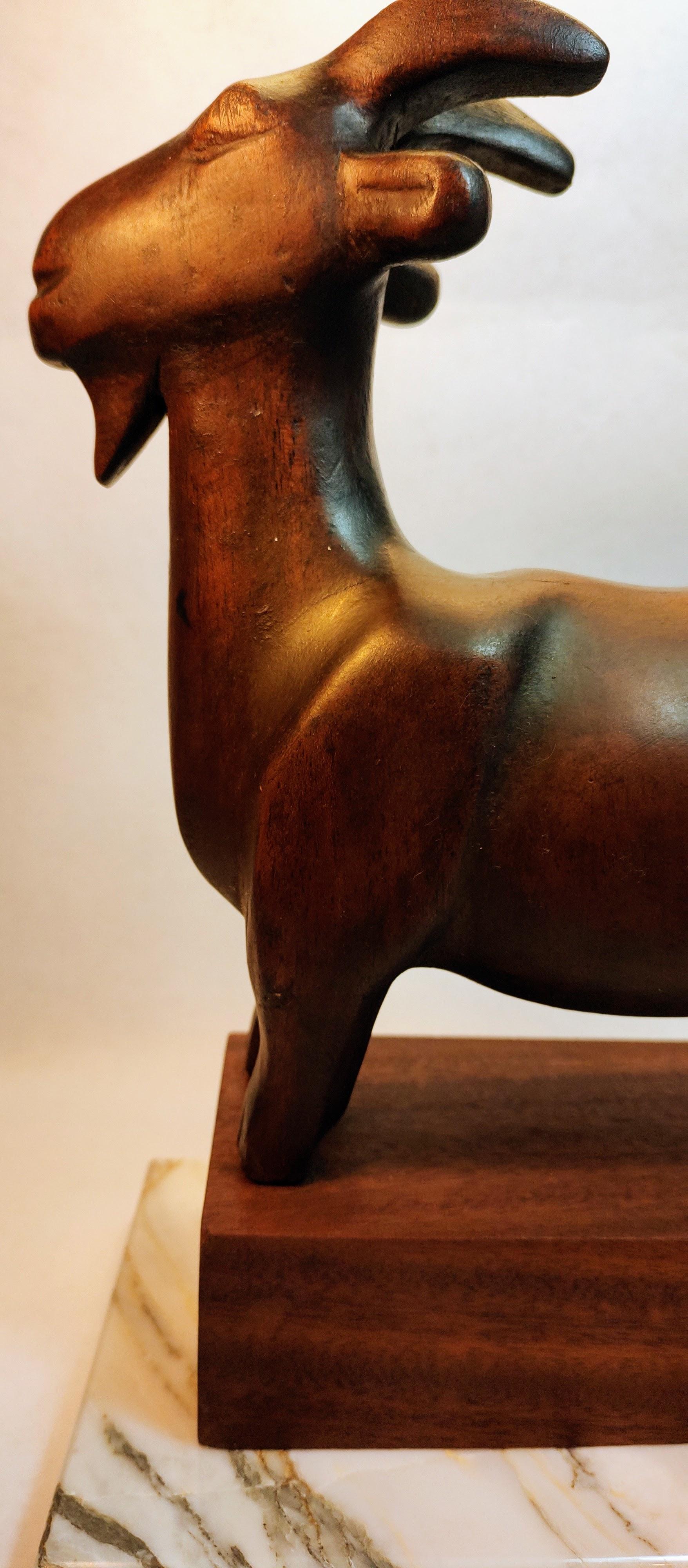 Beautiful Sculpture of Goat carved in wood by Israeli Artist For Sale 1
