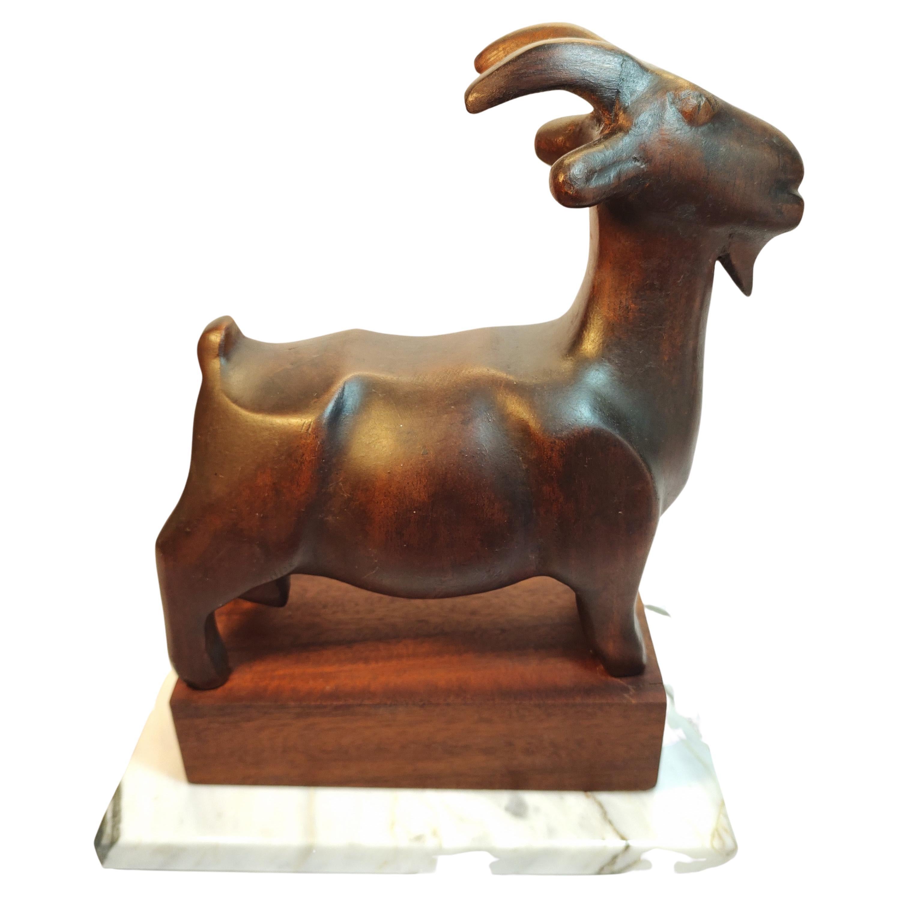 Beautiful Sculpture of Goat carved in wood by Israeli Artist For Sale