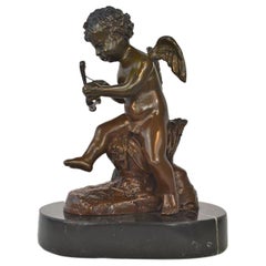 Beautiful Seated Antique Bronze Cupid Figure