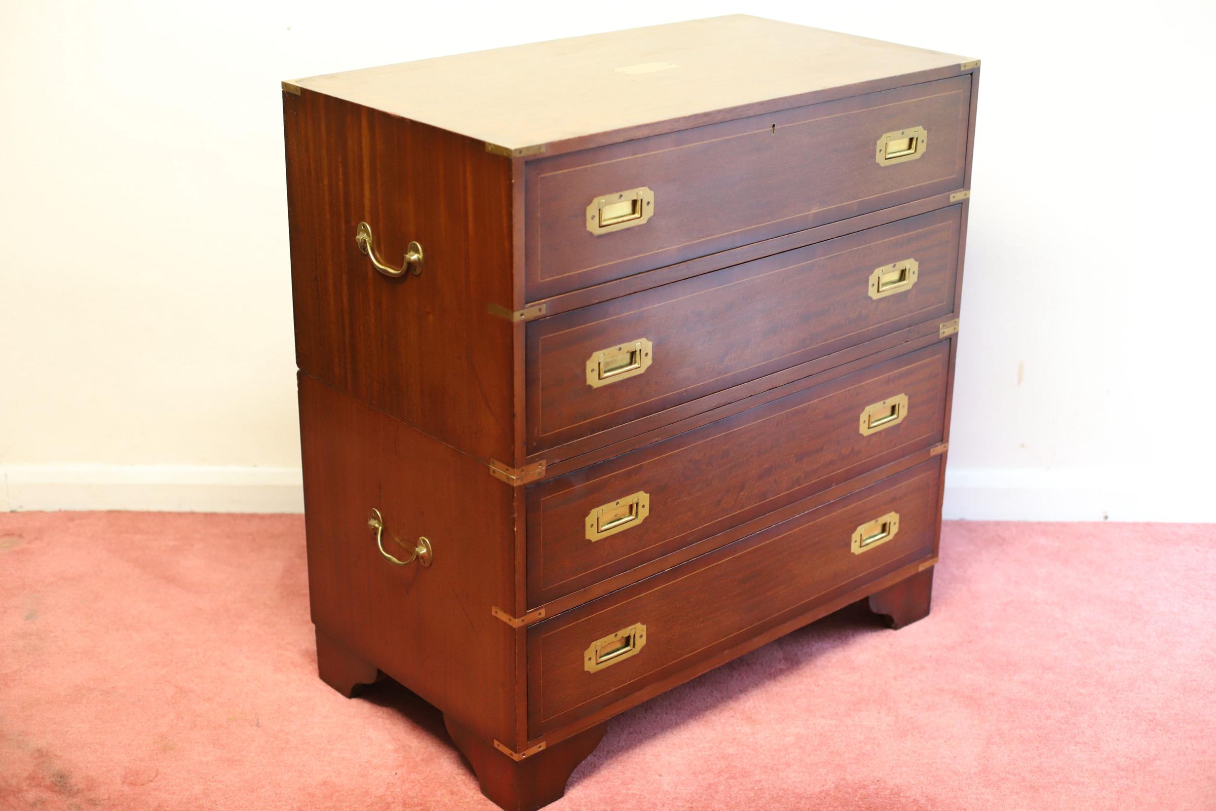 Beautiful Secretary Military Campaign Chest Of Drawers  For Sale 4