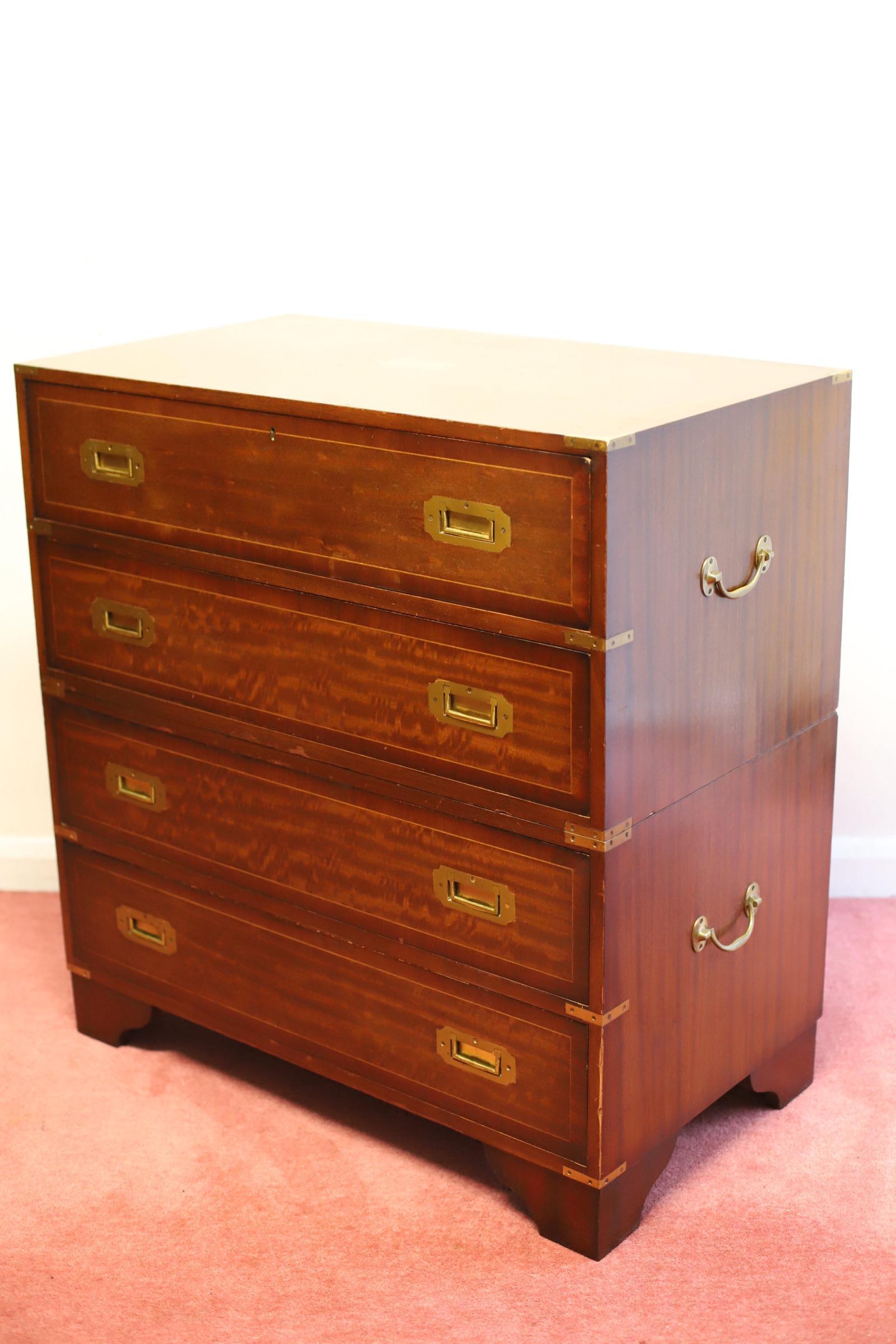 Beautiful Secretary Military Campaign Chest Of Drawers  For Sale 7