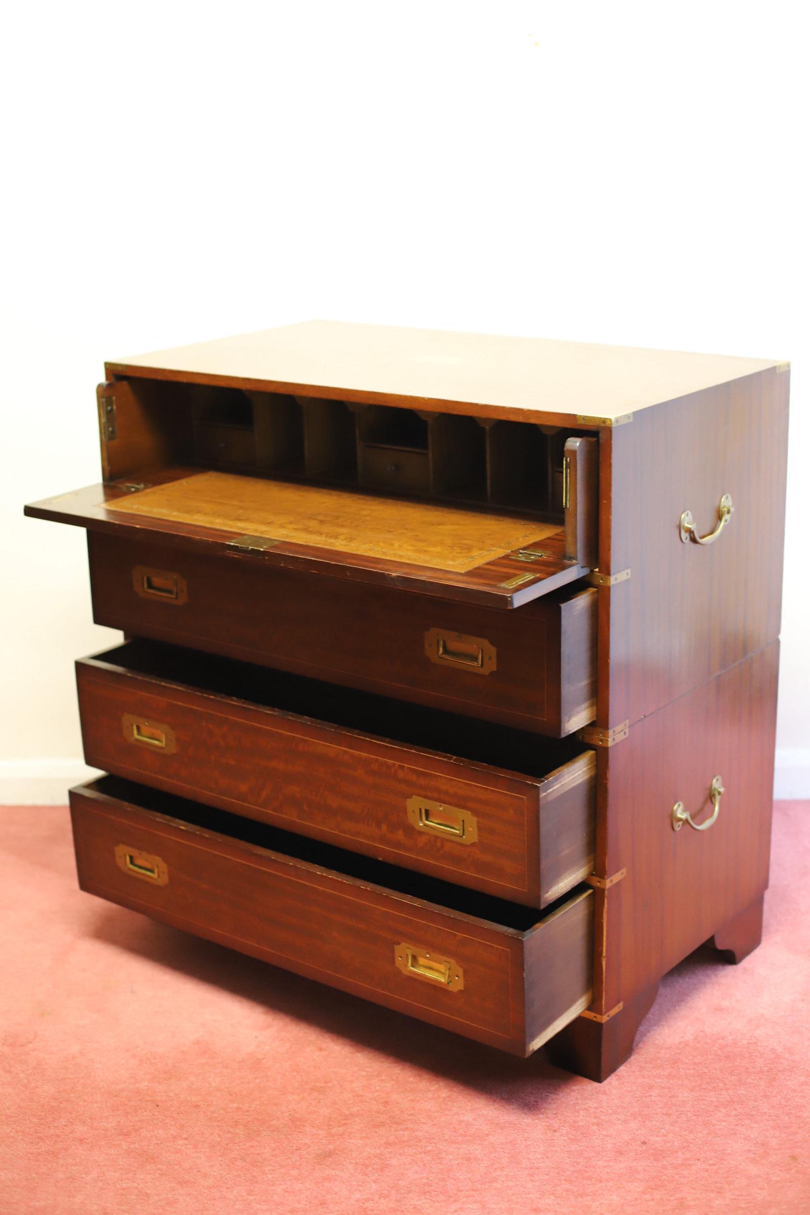 Beautiful Secretary Military Campaign Chest Of Drawers  For Sale 9