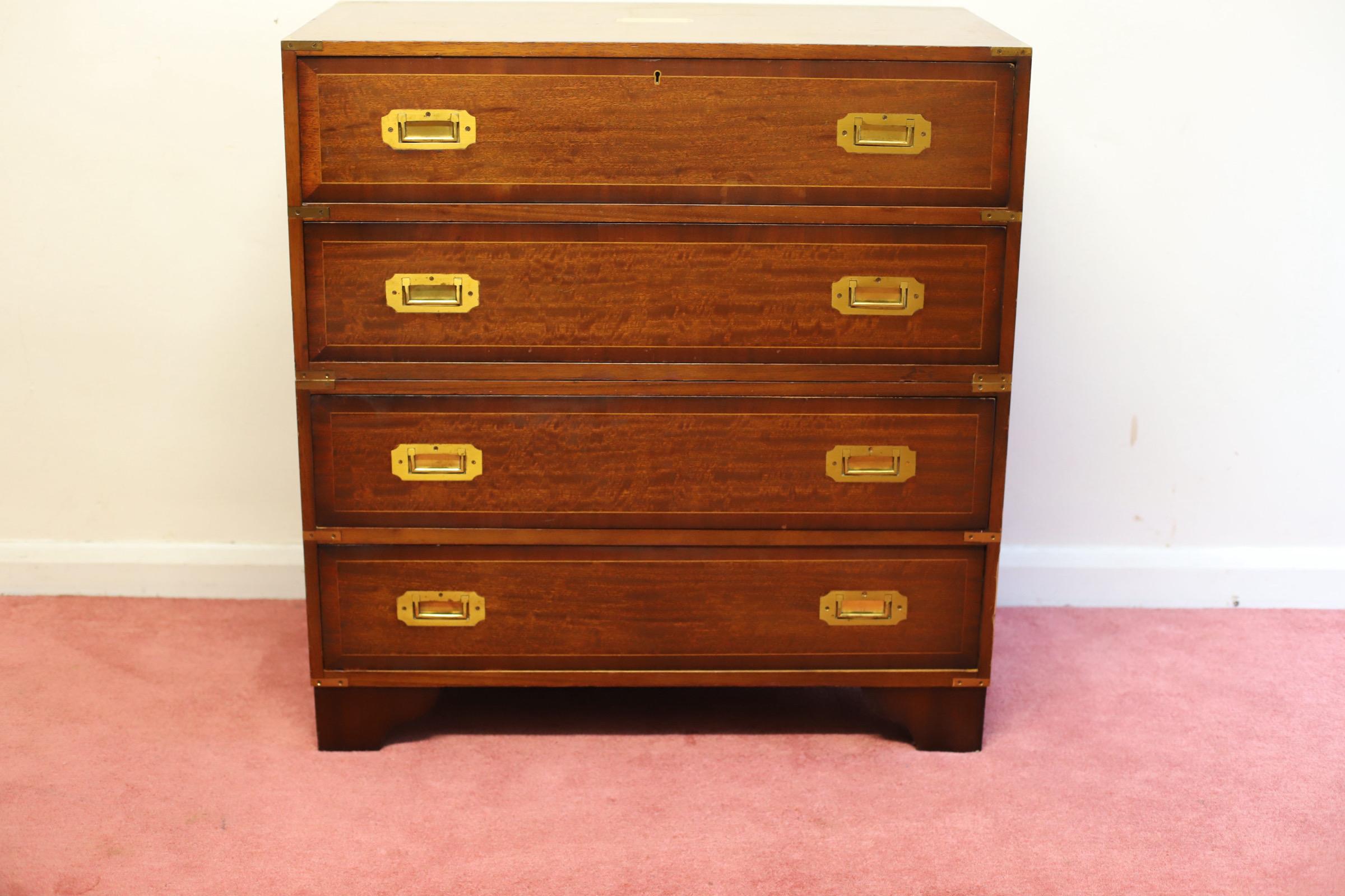British Beautiful Secretary Military Campaign Chest Of Drawers  For Sale