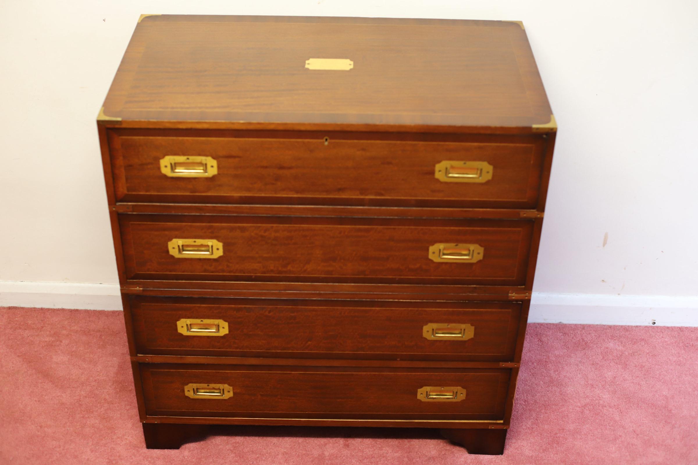 Hand-Crafted Beautiful Secretary Military Campaign Chest Of Drawers  For Sale
