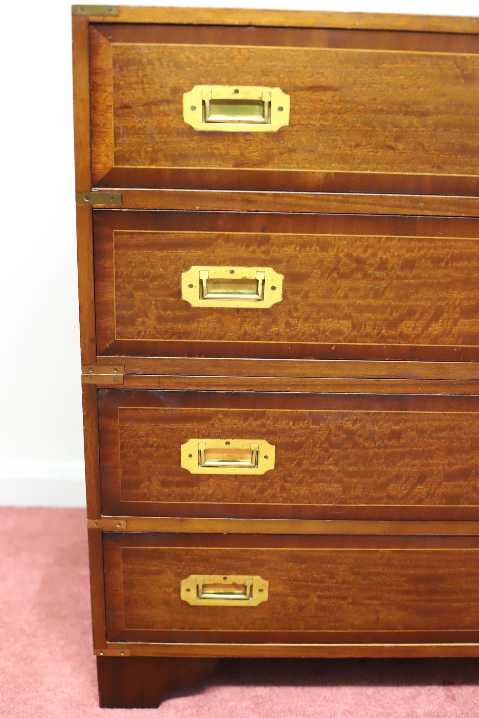 20th Century Beautiful Secretary Military Campaign Chest Of Drawers  For Sale