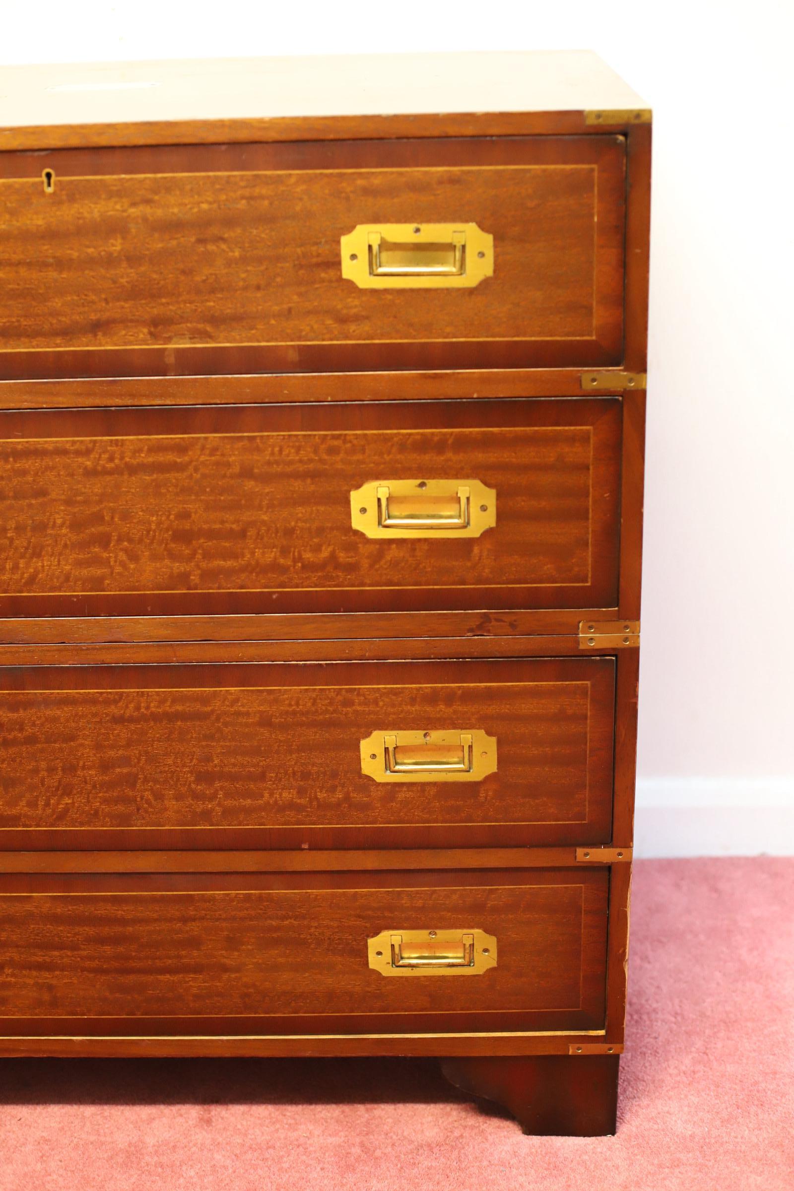 Brass Beautiful Secretary Military Campaign Chest Of Drawers  For Sale
