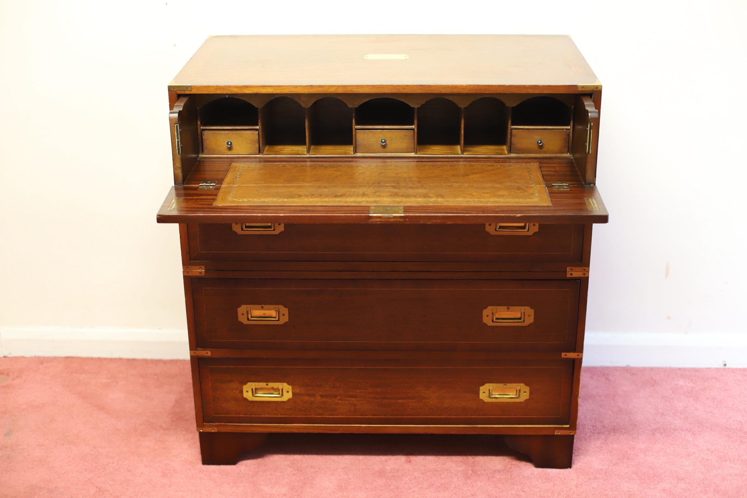 Beautiful Secretary Military Campaign Chest Of Drawers  For Sale 1