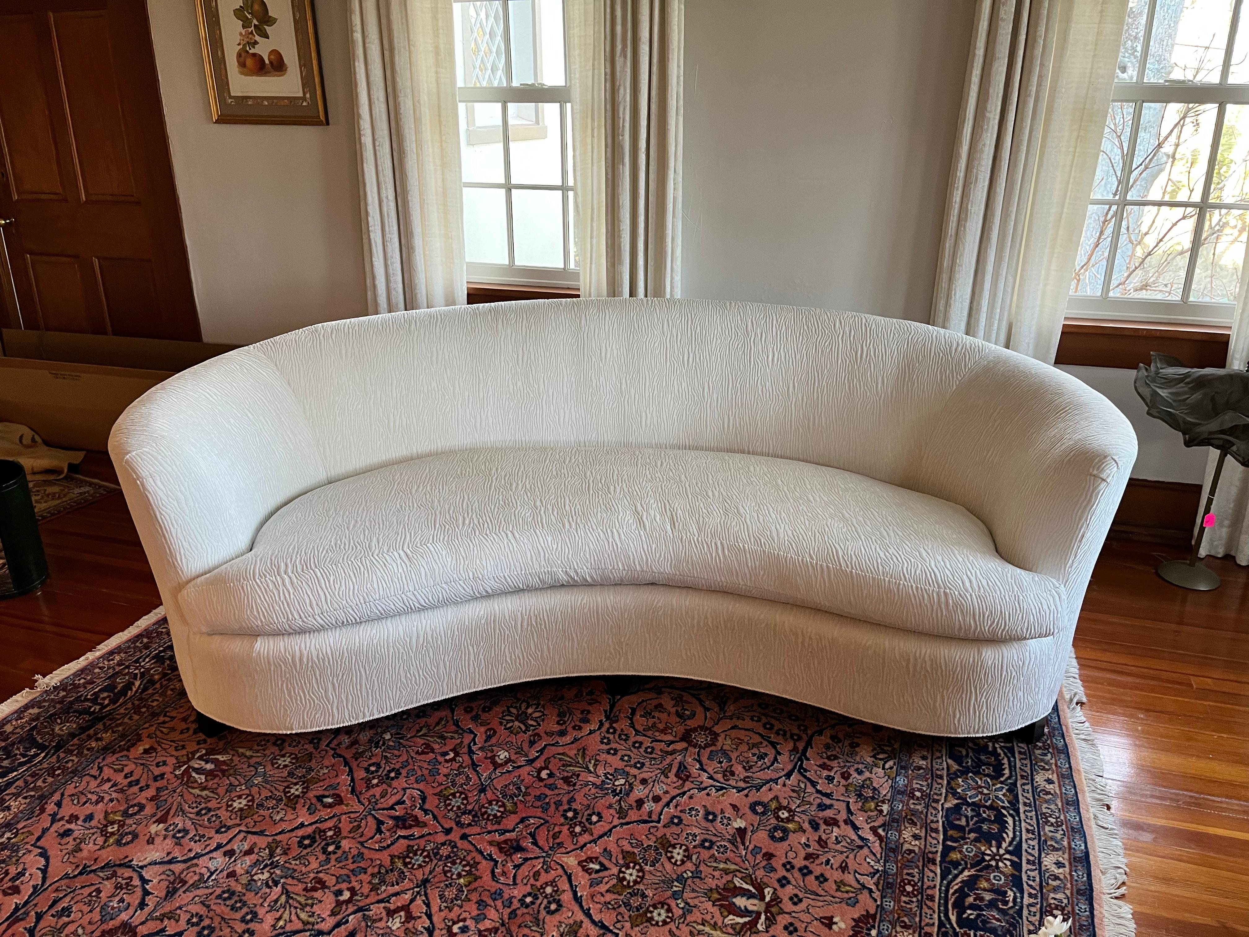 Modern Beautiful Sensuous Curved Kidney Shaped Opera Sofa by Baker Furniture For Sale