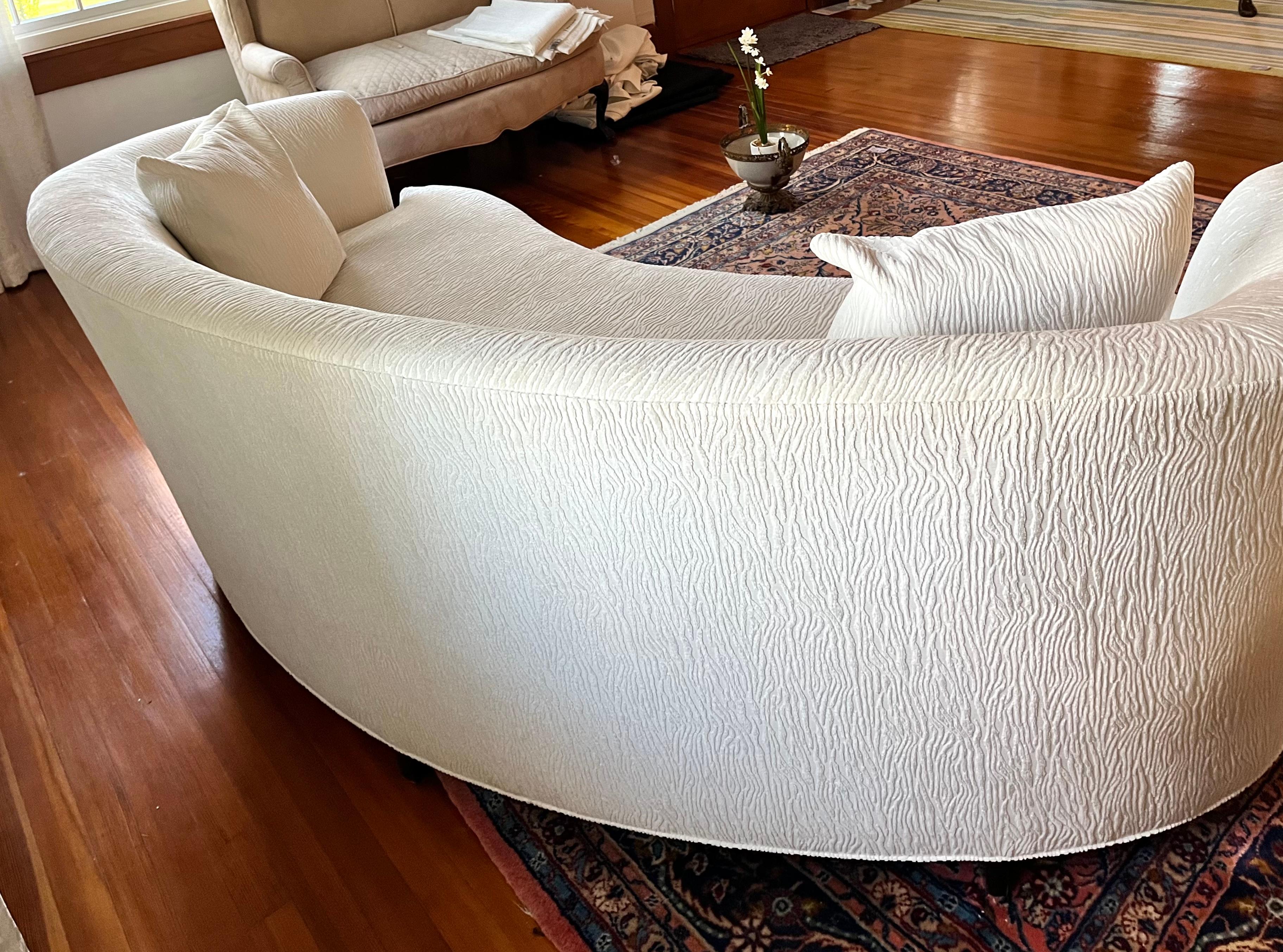 Upholstery Beautiful Sensuous Curved Kidney Shaped Opera Sofa by Baker Furniture For Sale