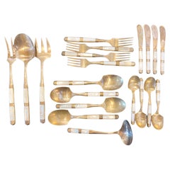 Vintage Beautiful Set for 4 Brass & Mother of Pearl Flatware
