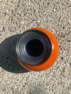 Beautiful Set of 2 Large Orange & Black Ceramic Vases, 1970s Ceramics