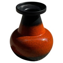 Beautiful Set of 2 Large Orange & Black Ceramic Vases, 1970s Ceramics