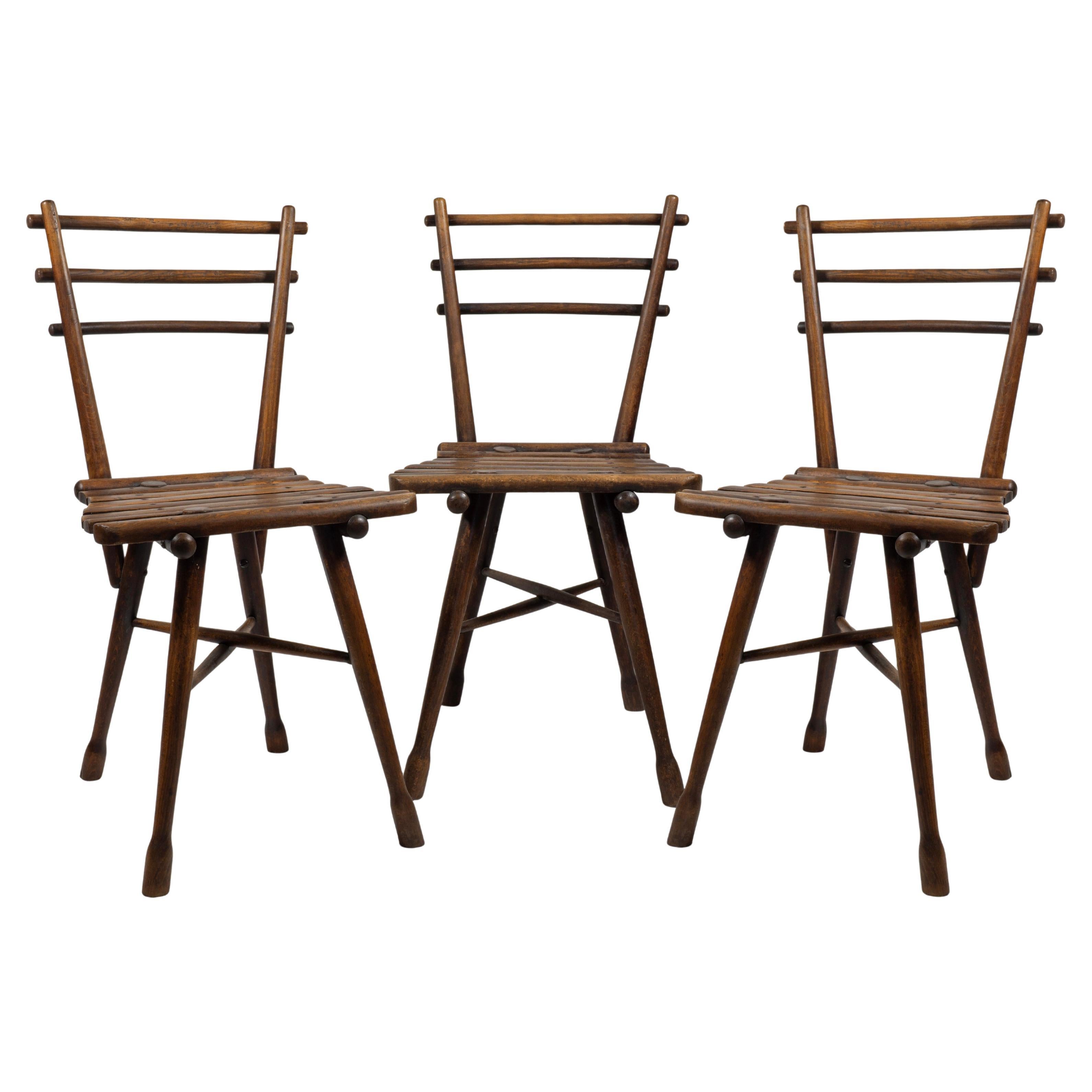 Beautiful Set of 3 Thonet Wood Garden Chair 'Gartensessel No. 4', circa 1900