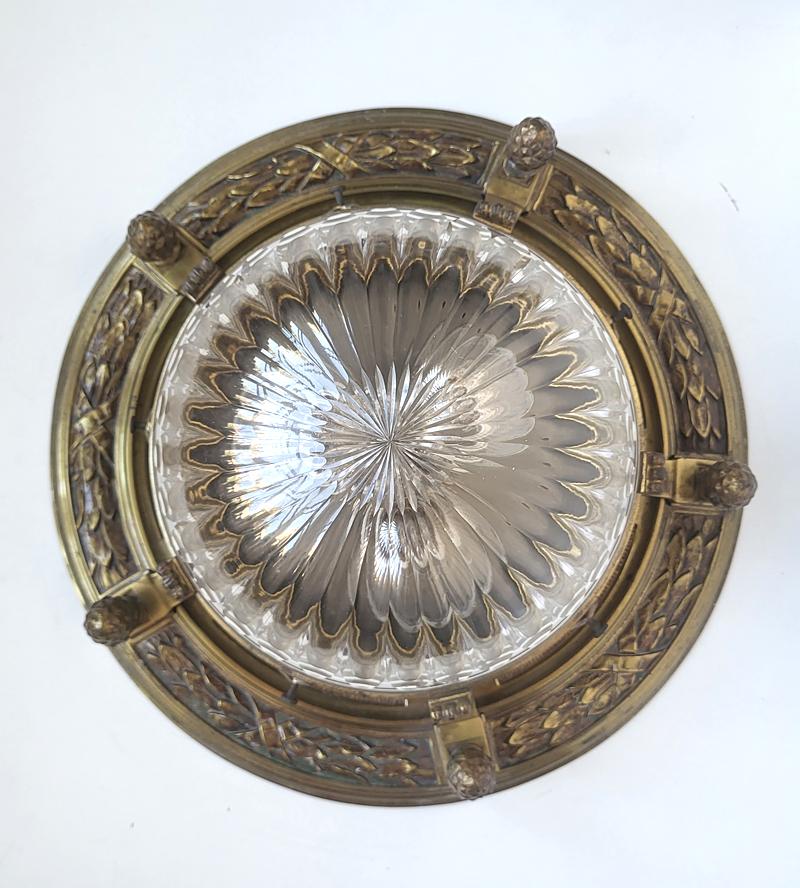 Beautiful set of fore rare Art Nouveau brass, bronze and glass flushmonts,
Germany 1890-1900s
Lamp sockets: 3x E27 (US E26)