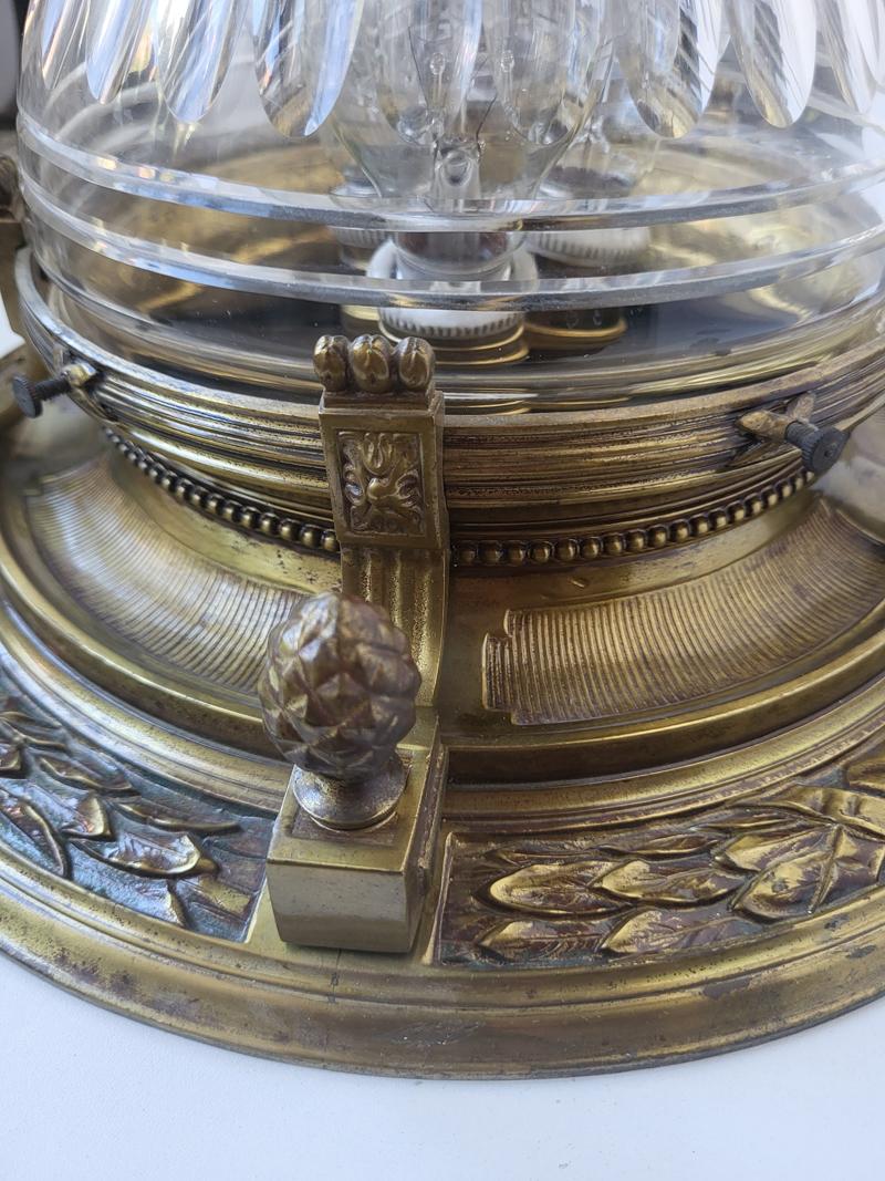 German Beautiful Set of 4 Rare Glass and Brass Ceiling Lights Flush Mounts 1900 For Sale