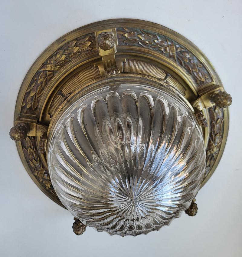 20th Century Beautiful Set of 4 Rare Glass and Brass Ceiling Lights Flush Mounts 1900 For Sale