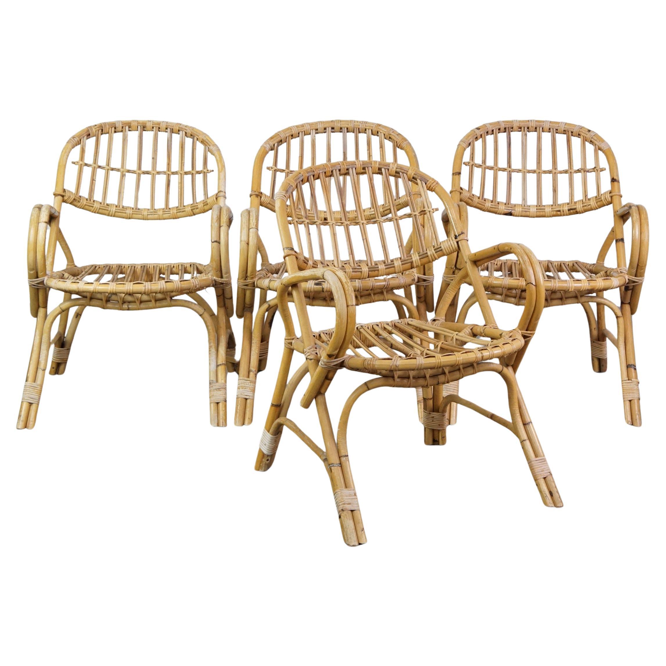 Beautiful Set of 4 Rattan Dining/Lounge Chairs with Armrests For Sale ...