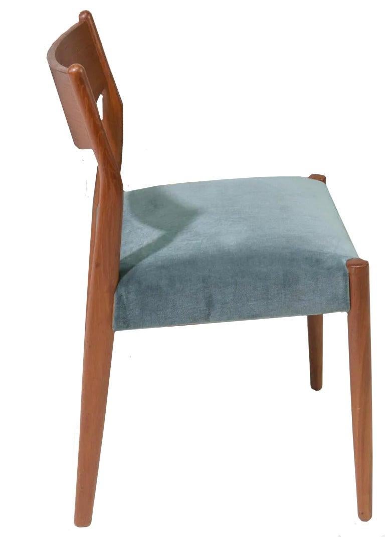 Danese Bellissimo set di 6 sedie da pranzo moderne danesi in teak con rivestimento in mohair in vendita