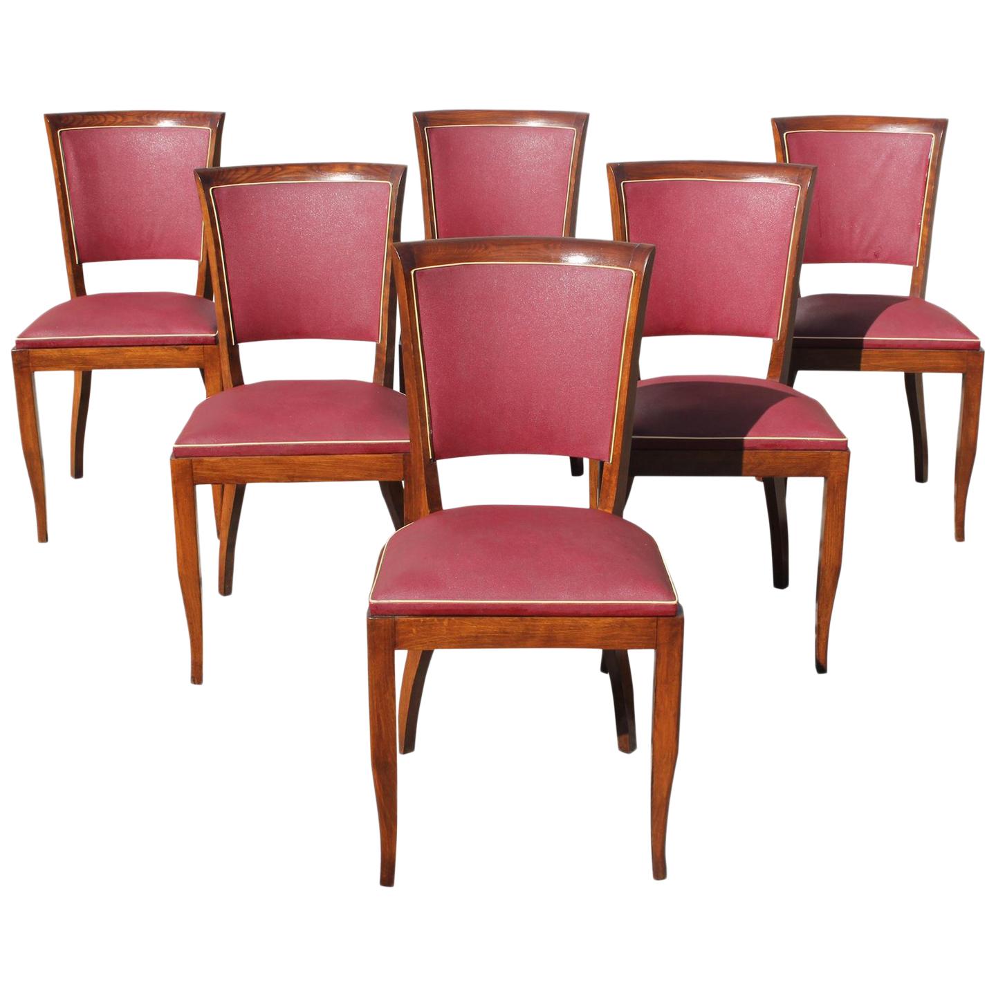 Beautiful Set of 6 French Art Deco Solid Mahogany Dining Chairs Circa 1940s.