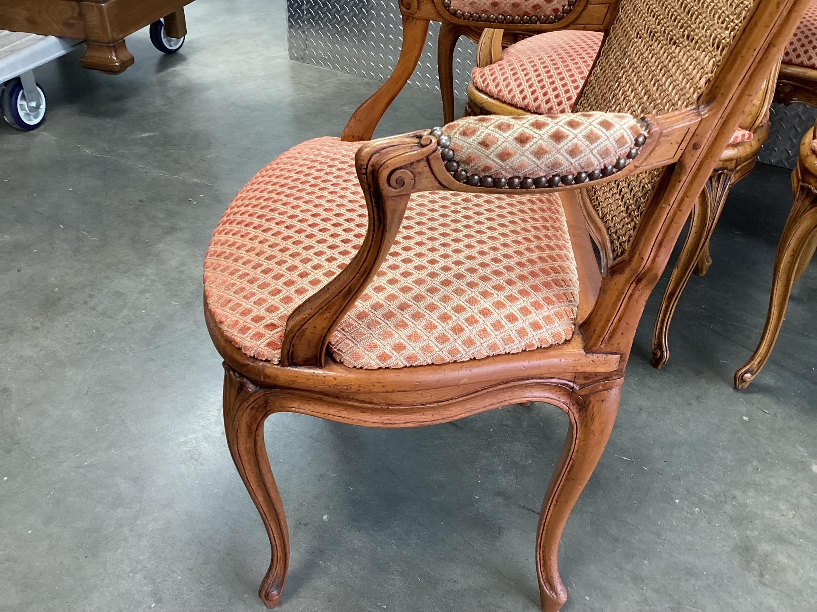 Beautiful set of 6 French Walnut & Caned Dining Armchairs In Good Condition In Hopewell, NJ