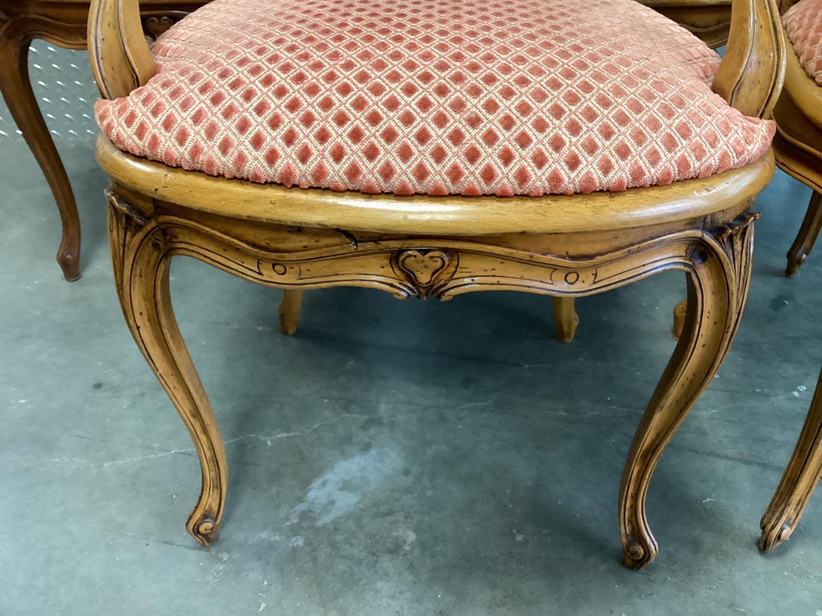 Mid-20th Century Beautiful set of 6 French Walnut & Caned Dining Armchairs