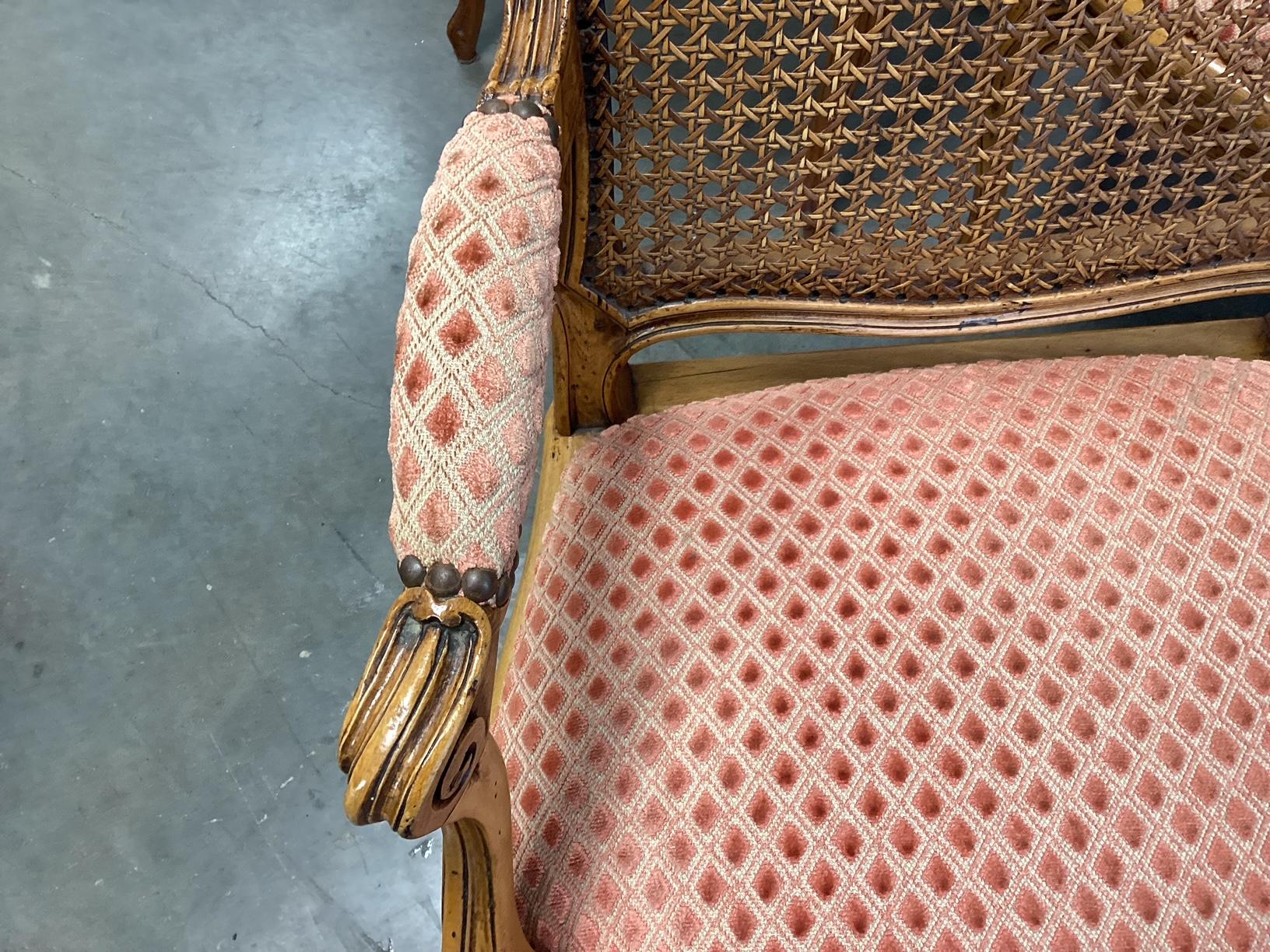 Velvet Beautiful set of 6 French Walnut & Caned Dining Armchairs