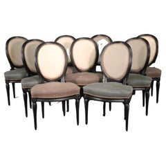 Beautiful Set of 8 Ebonized Maison Jansen Style French Louis XVI Dining Chairs 