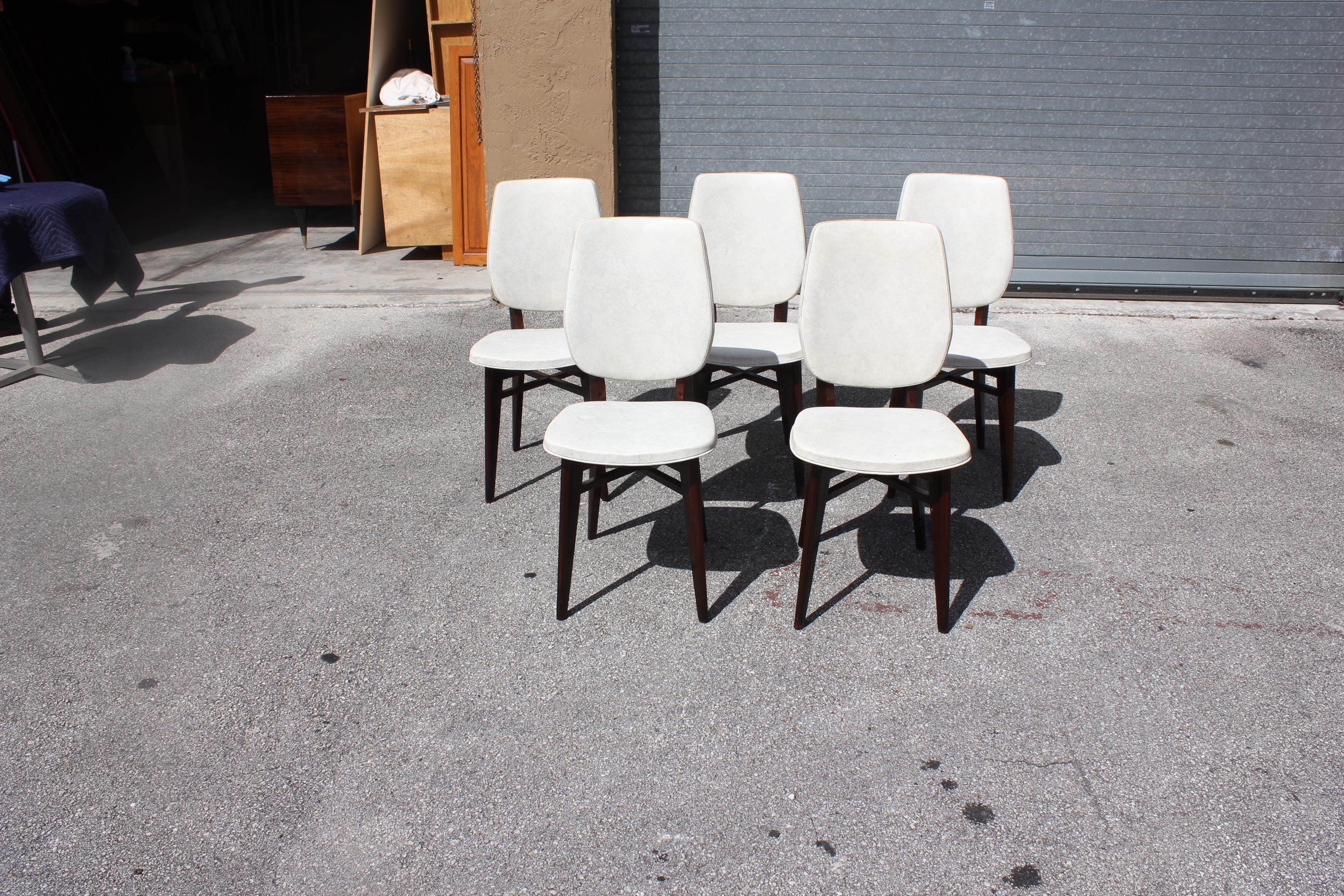 Beautiful Set of Five French Art Deco Solid Mahogany Dining Chairs, circa 1940s In Good Condition For Sale In Hialeah, FL