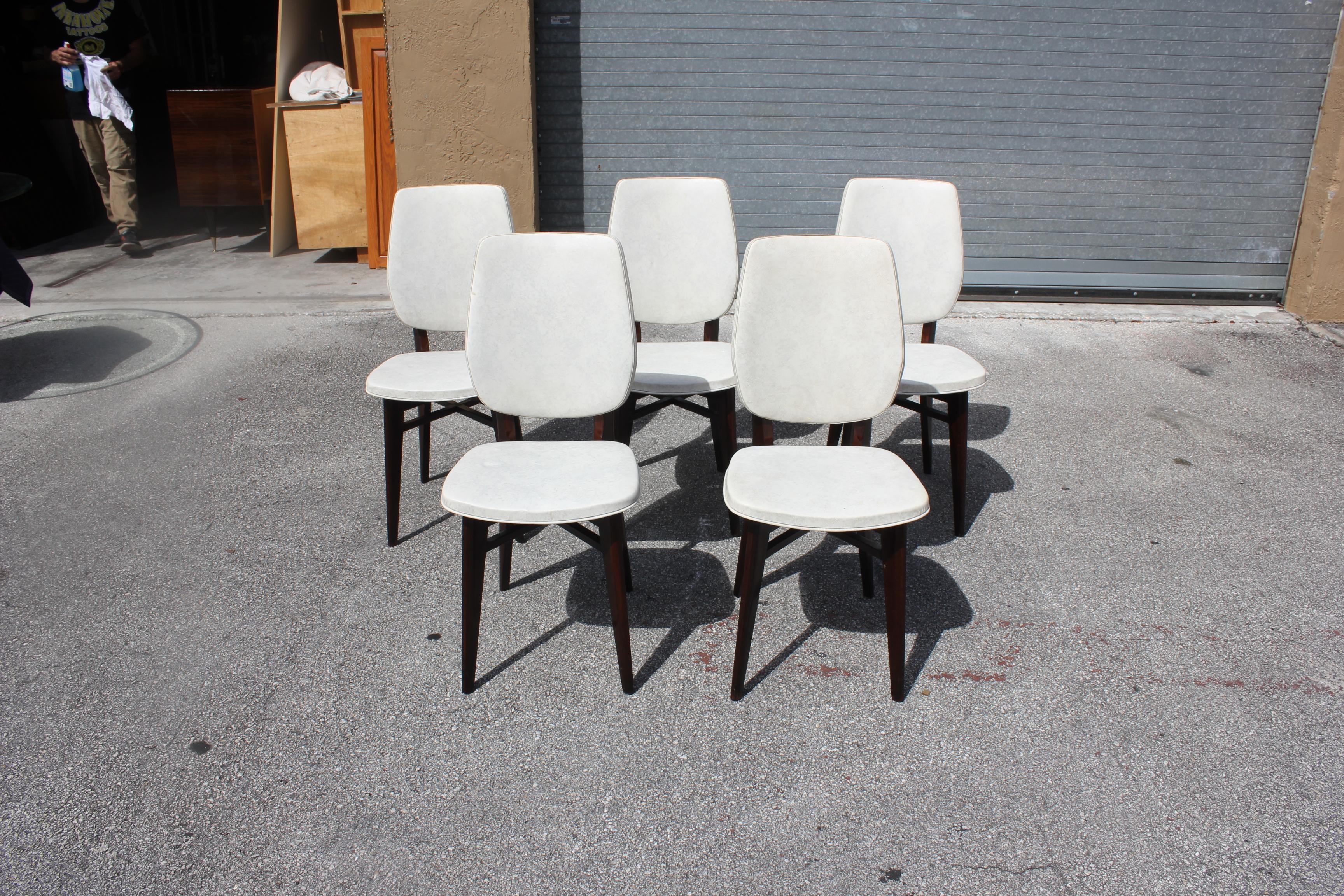 Beautiful Set of Five French Art Deco Solid Mahogany Dining Chairs, circa 1940s For Sale 4