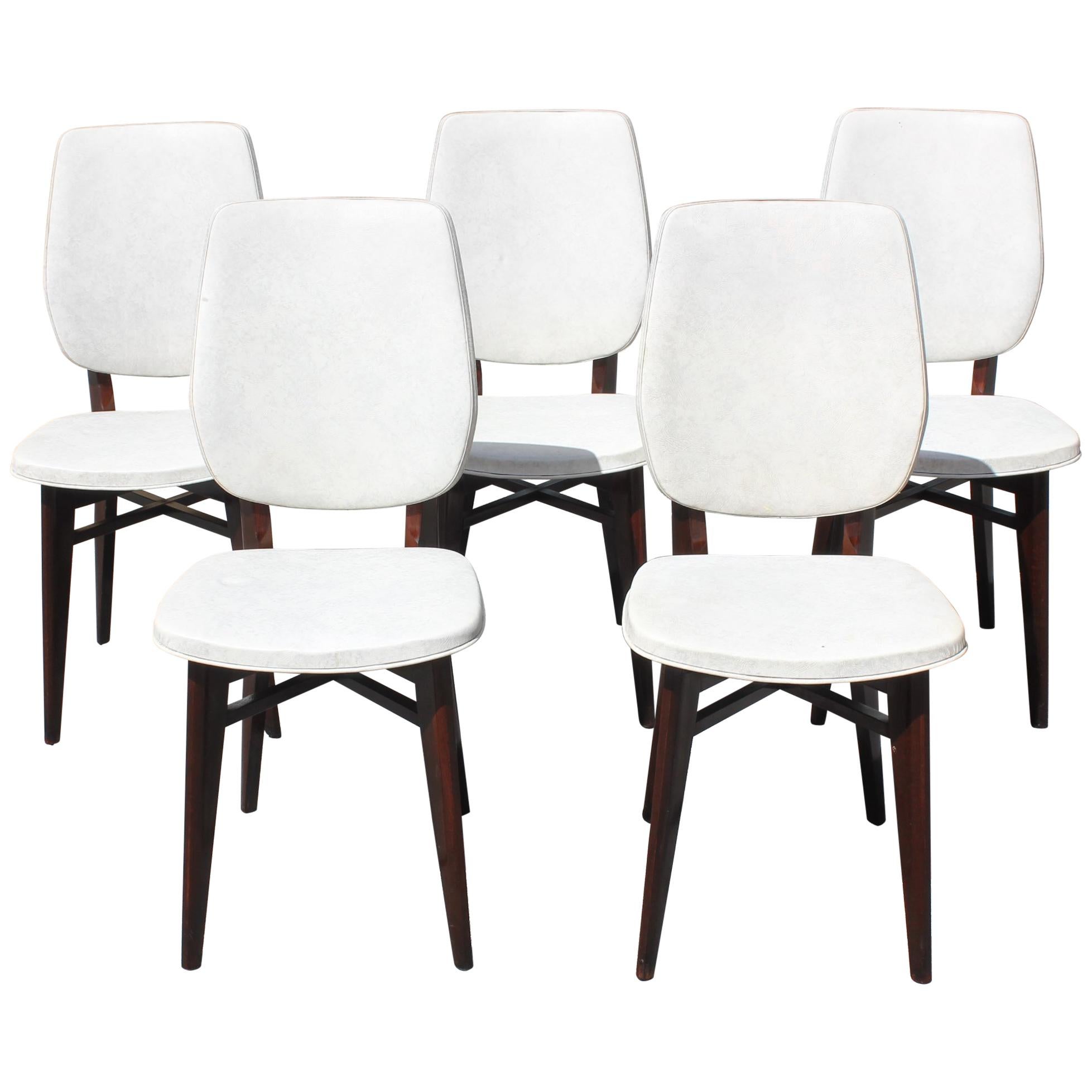 Beautiful Set of Five French Art Deco Solid Mahogany Dining Chairs, circa 1940s For Sale