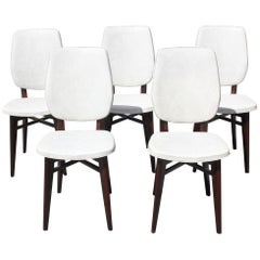 Beautiful Set of Five French Art Deco Solid Mahogany Dining Chairs, circa 1940s